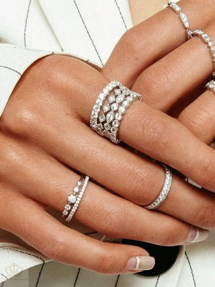 0.06CTW Round Brilliant Cut Unique 3/4 Eternity Wedding Band Camelia™