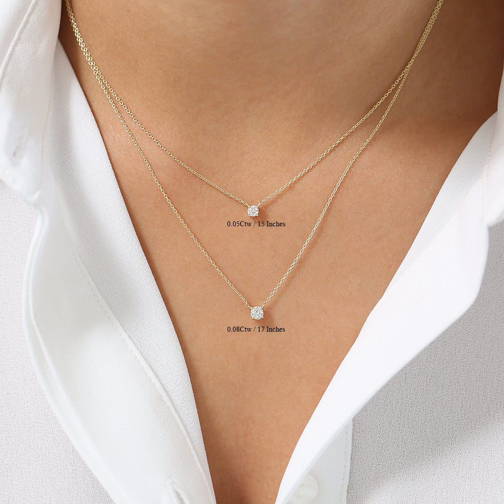 OBFJ0205 - Prong Setting Diamond Solitaire Necklace necklace in selectable metal and diamond options - Roselle Jewelry view 7