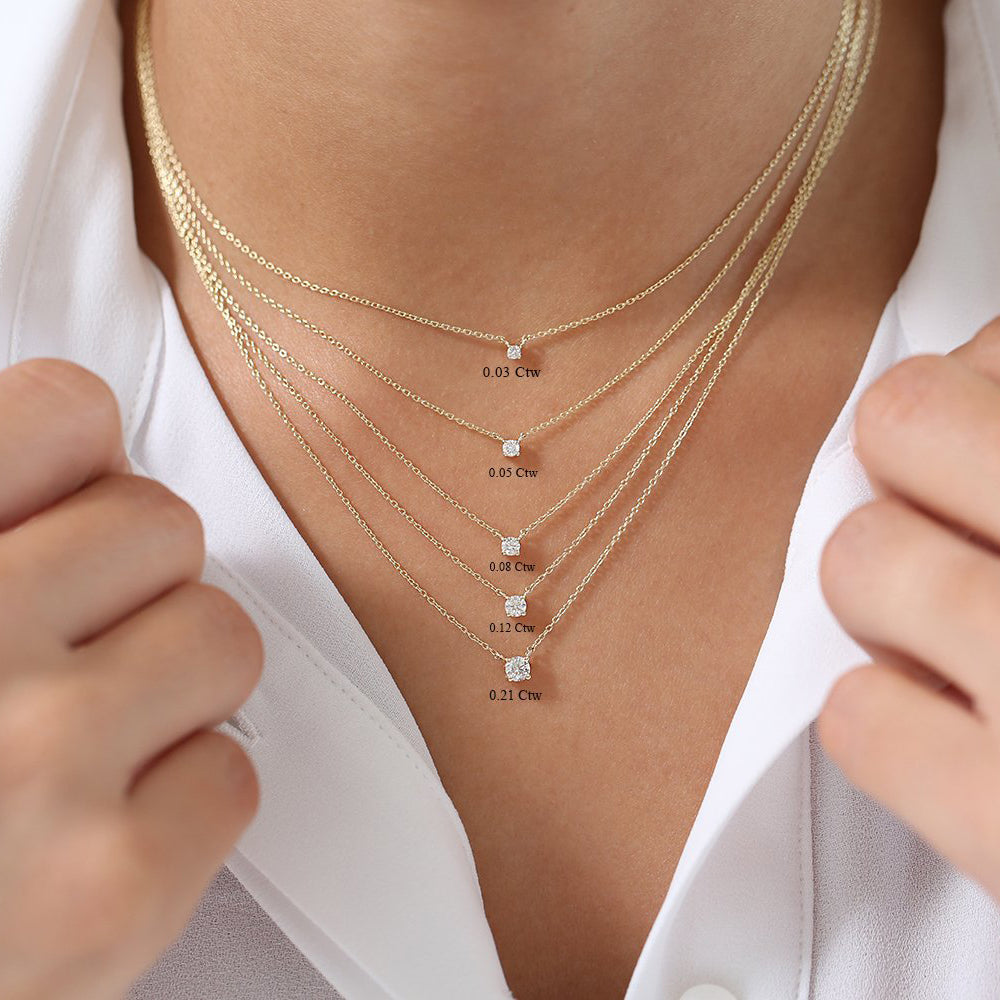 OBFJ0205 - Prong Setting Diamond Solitaire Necklace necklace in selectable metal and diamond options - Roselle Jewelry view 3