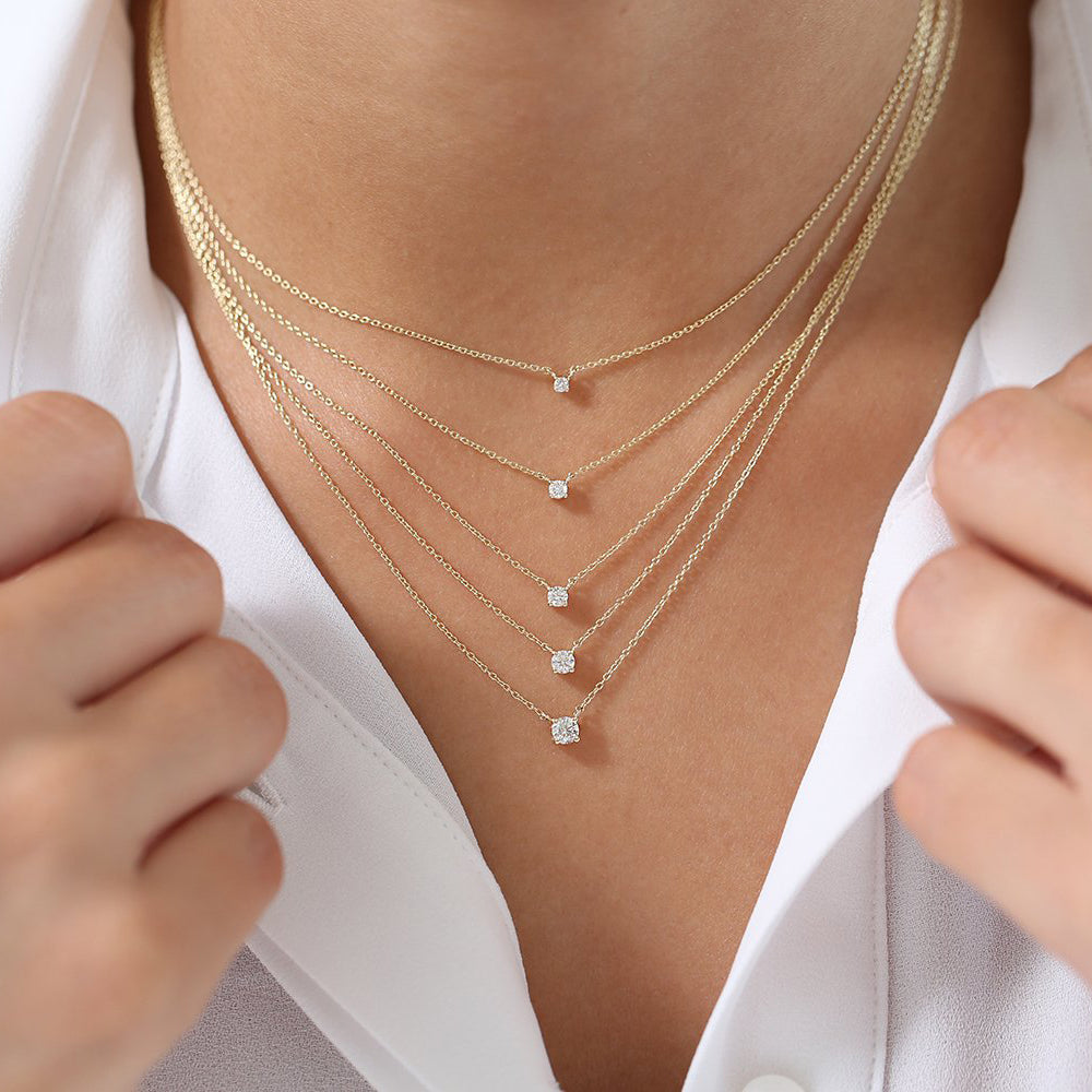 OBFJ0205 - Prong Setting Diamond Solitaire Necklace necklace in selectable metal and diamond options - Roselle Jewelry view 2