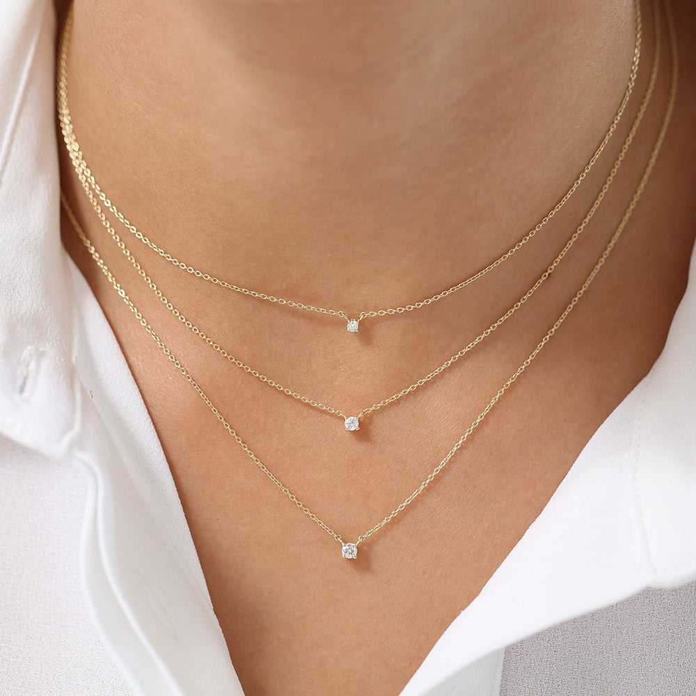 OBFJ0205 - Prong Setting Diamond Solitaire Necklace necklace in selectable metal and diamond options - Roselle Jewelry view 4