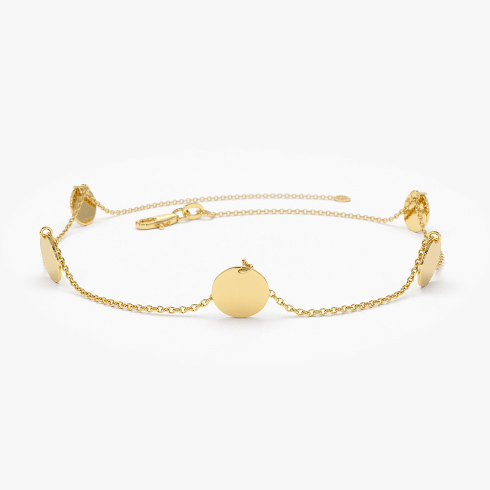 OBFJ1911 - Solid Gold Dangle Disc Bracelet bracelets in selectable metal and diamond options - Roselle Jewelry view 1