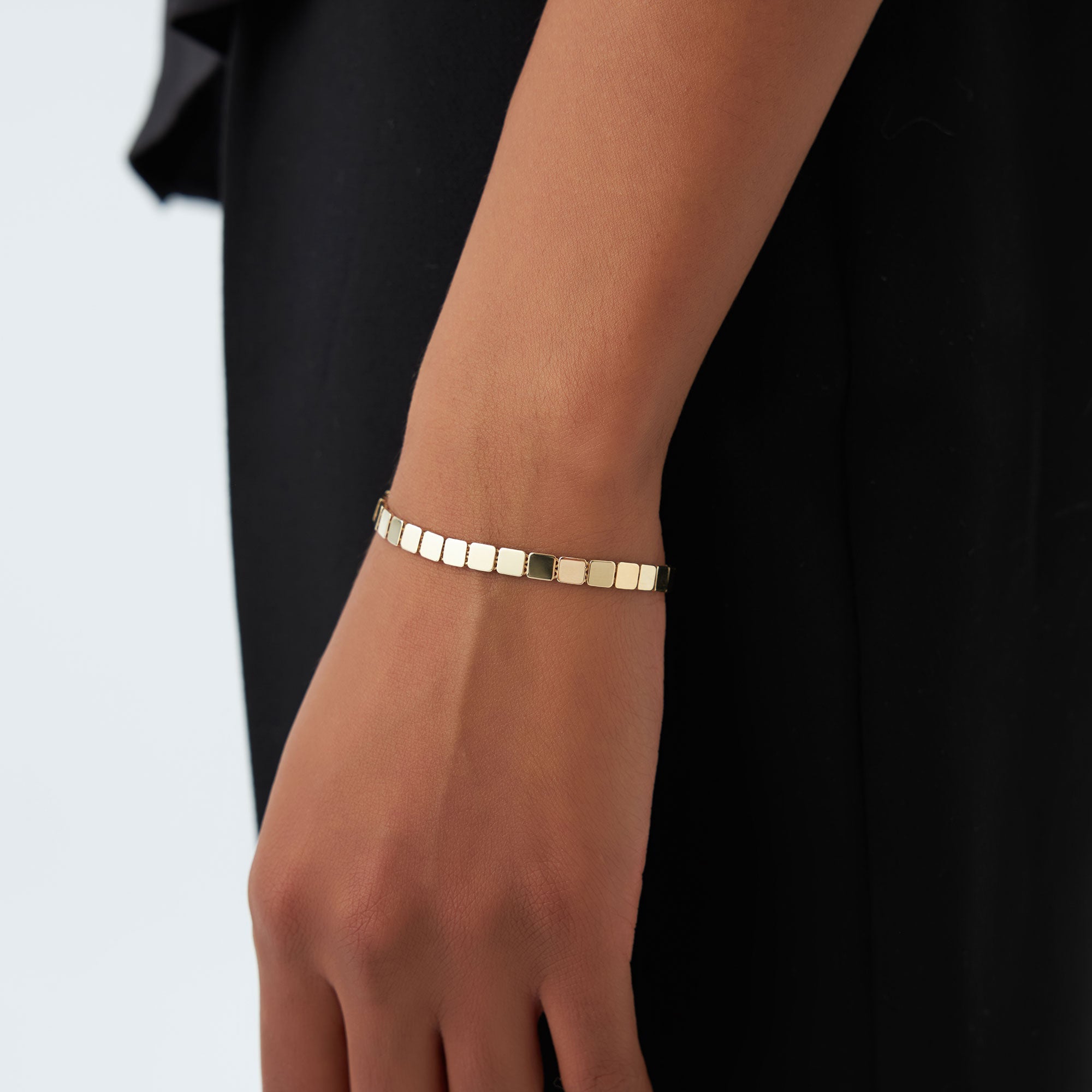 OBFJ1117 - 14k Gold Square Link Stacking Bracelet 2