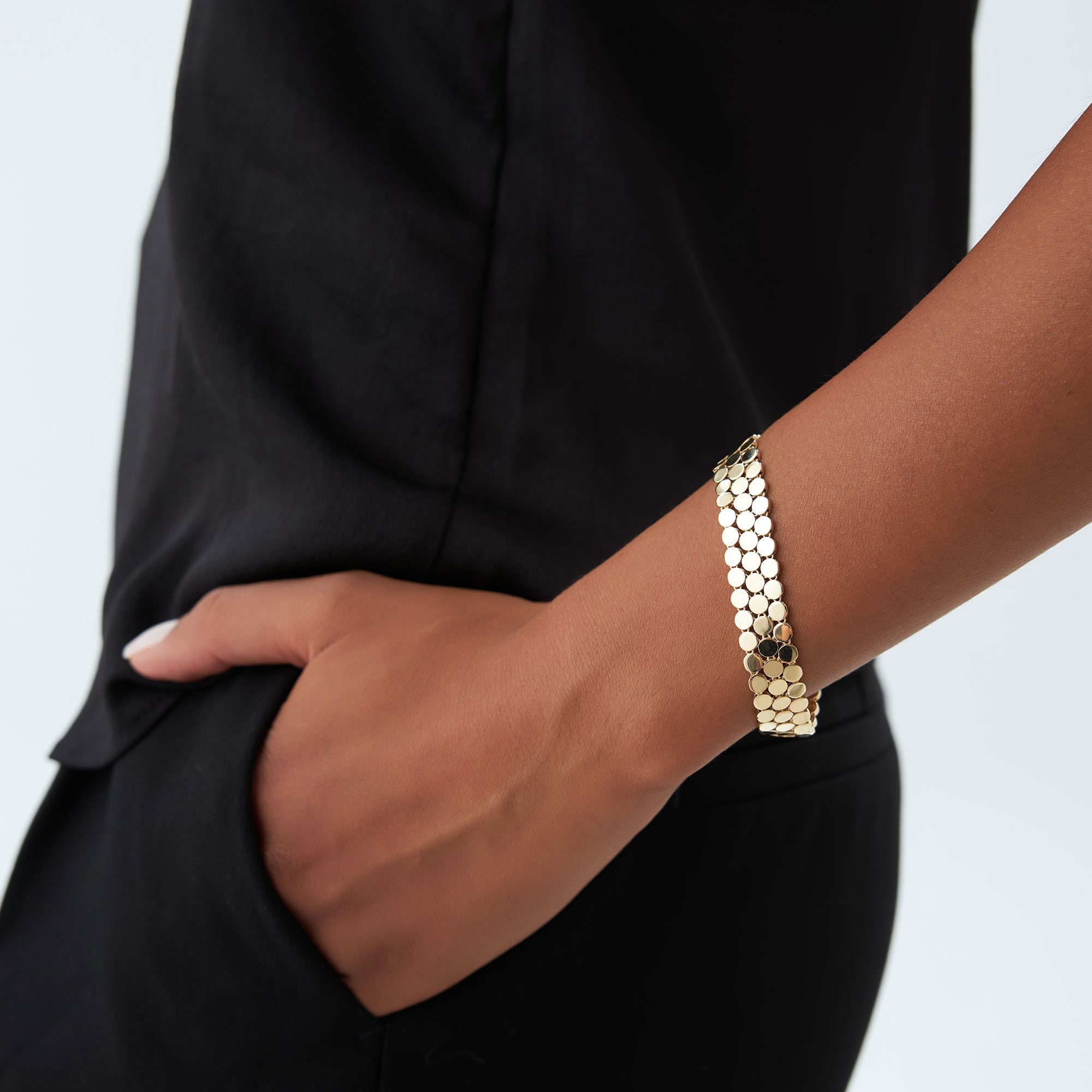 OBFJ1118 - Unique Bold Triple Strand Bracelet bracelets in selectable metal and diamond options - Roselle Jewelry view 2