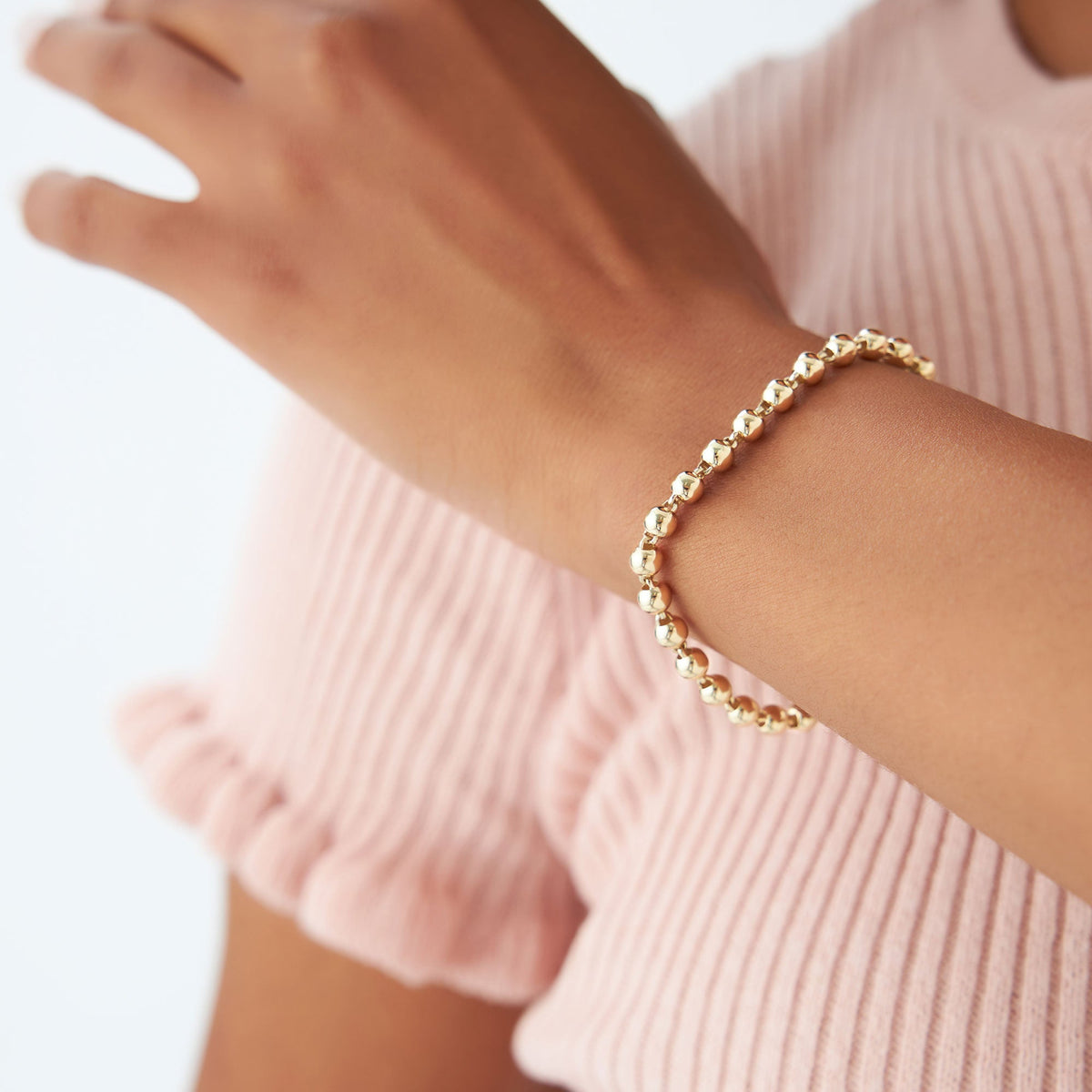 OBFJ1120 - 5 MM Bead Bracelet bracelets in selectable metal and diamond options - Roselle Jewelry view 3