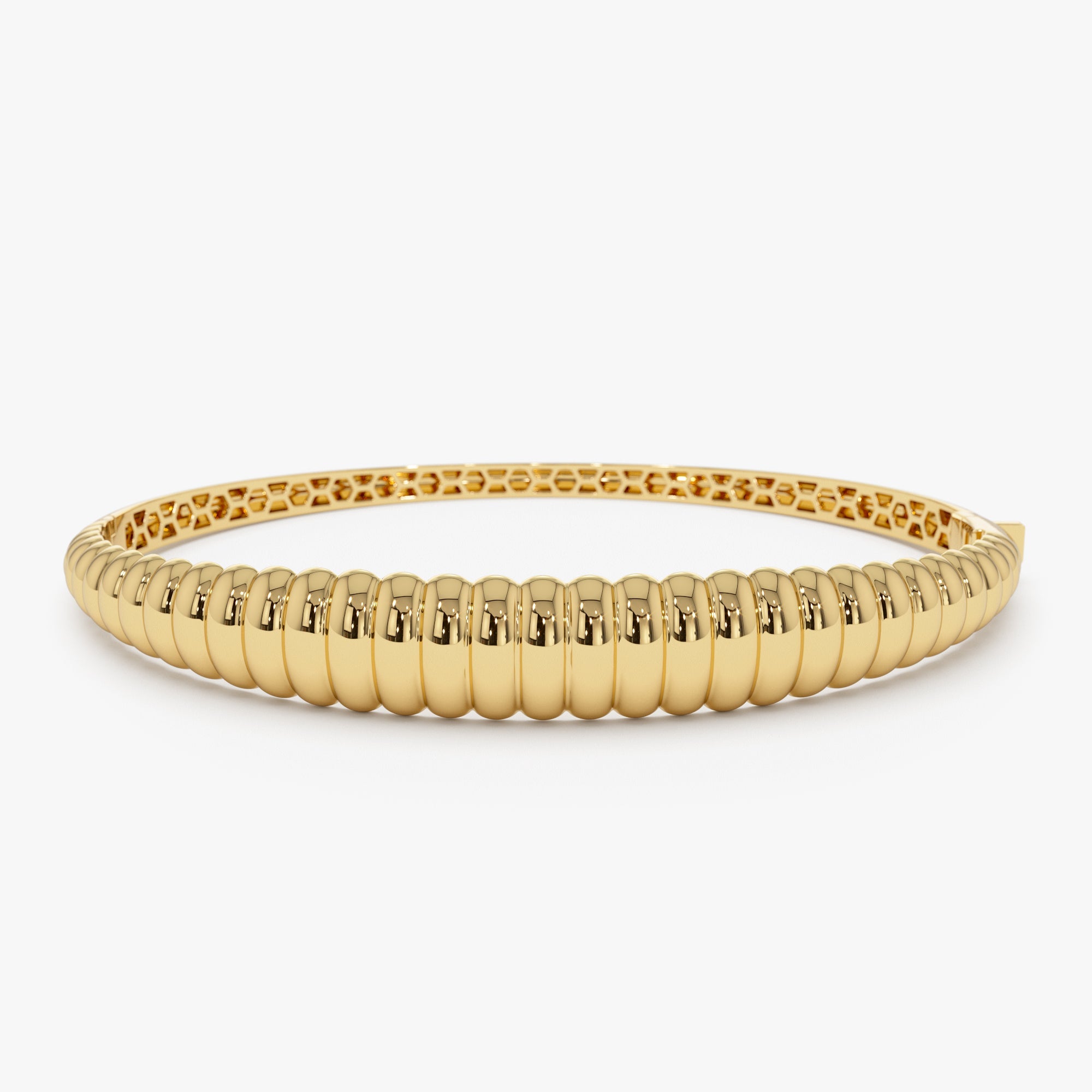 OBFJ1156 - 14k Chunky Ribbed Gold Bangle Bracelet 1