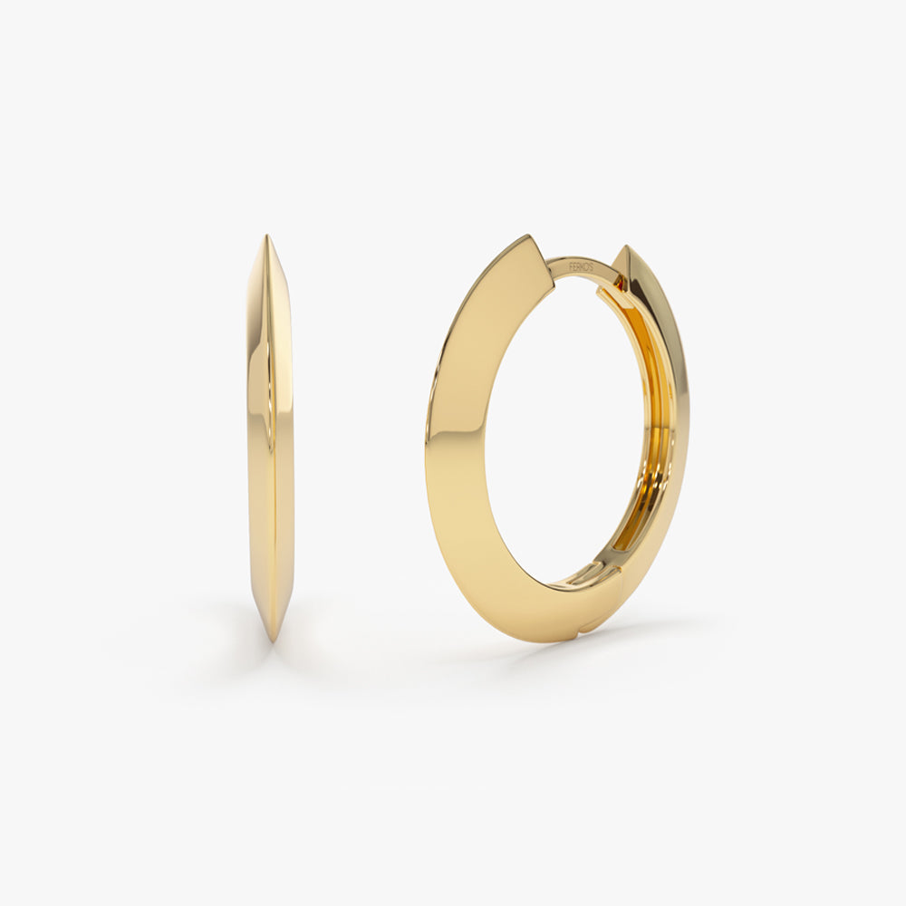 OBFJ2179 - 14k Gold Flat Hoop Earrings 1