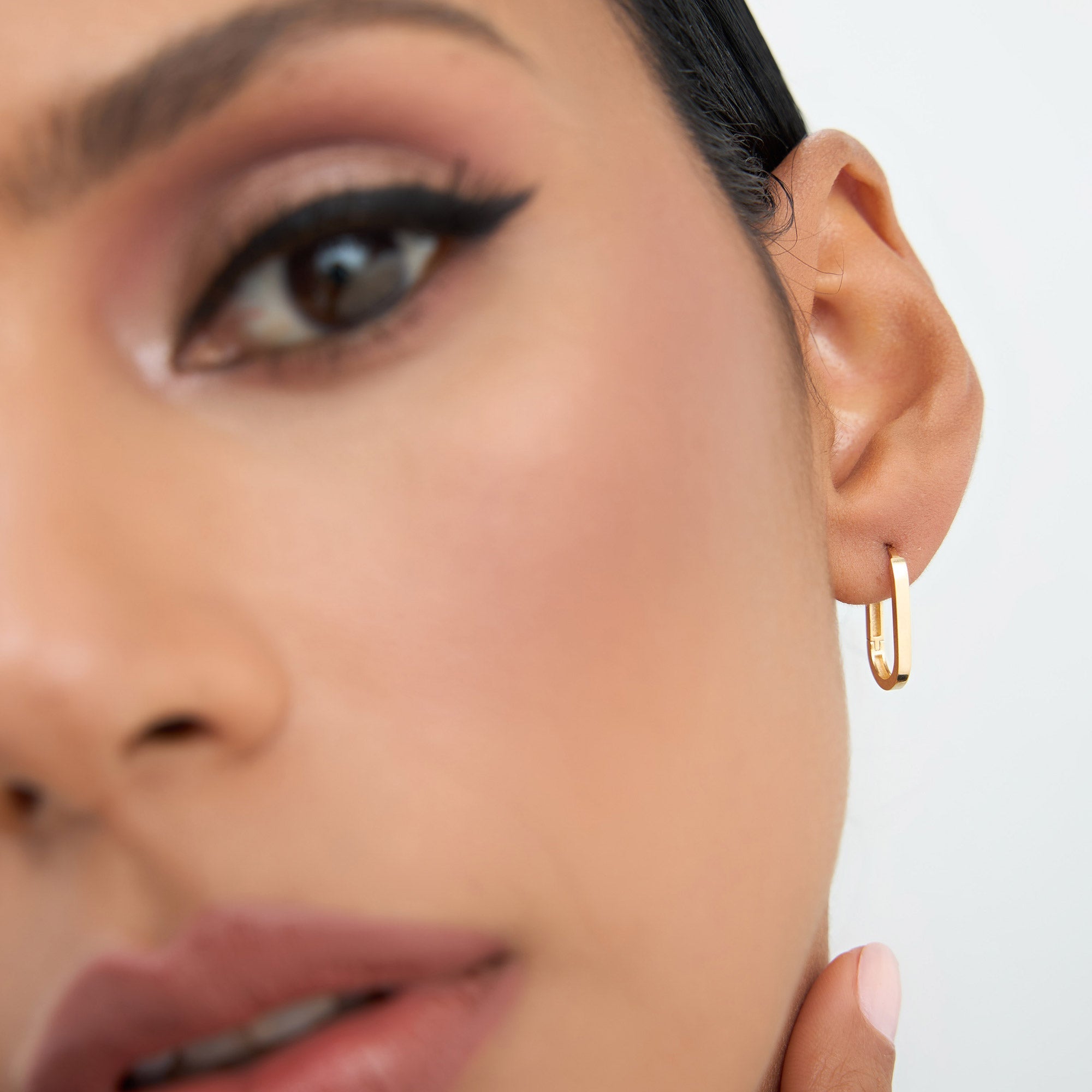 OBFJ2183 - Paperclip Hoop Earrings earrings in selectable metal and diamond options - Roselle Jewelry view 2