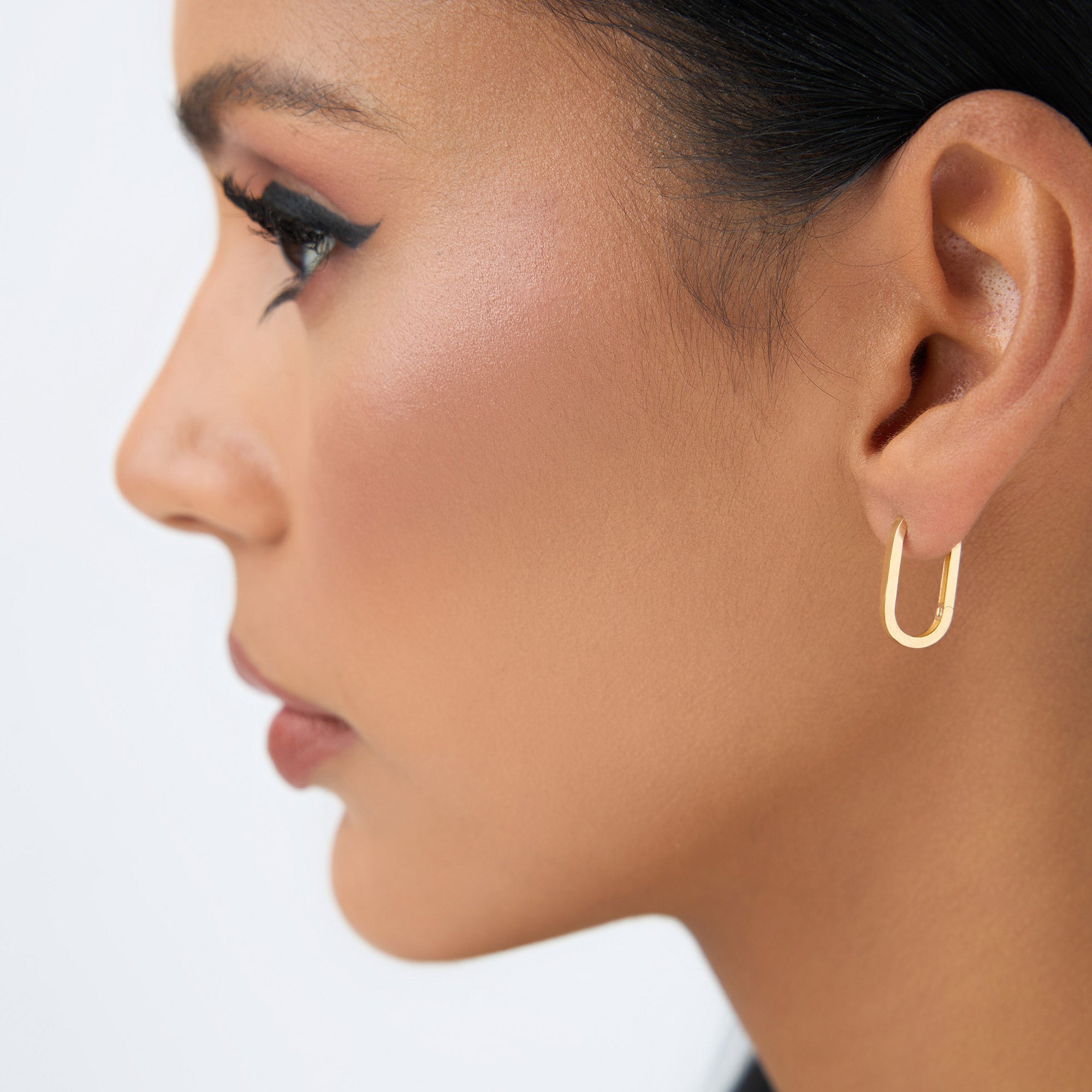 OBFJ2183 - Paperclip Hoop Earrings earrings in selectable metal and diamond options - Roselle Jewelry view 3