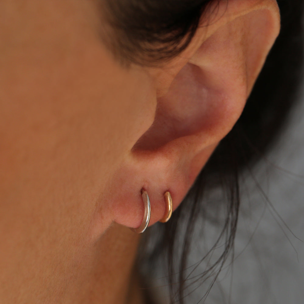 OBFJ2129 - Mini Plain Huggies earrings in selectable metal and diamond options - Roselle Jewelry view 6