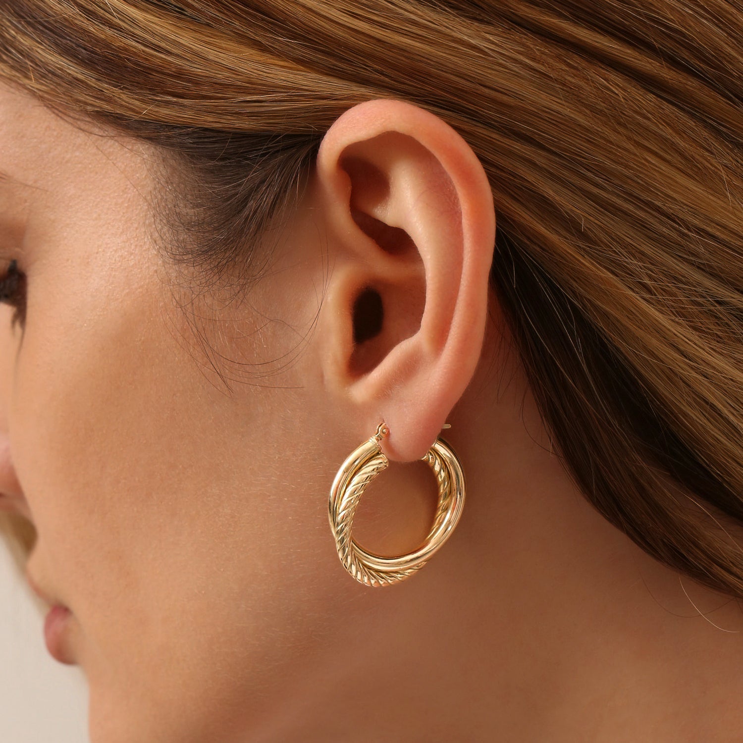 OBFJ1456 - 14k Intertwined Gold Hoop Earrings 30MM 4