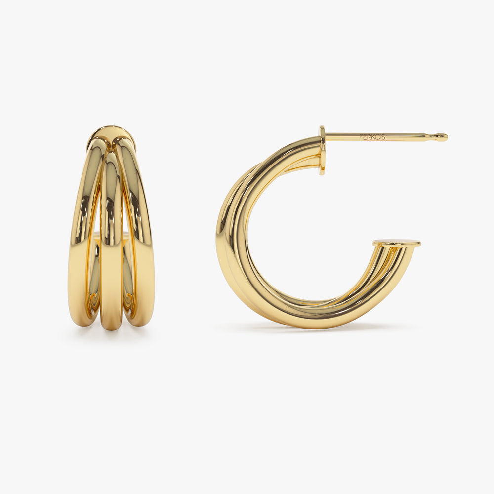OBFJ0769 - Triple Row Hoop Earrings earrings in selectable metal and diamond options - Roselle Jewelry view 7