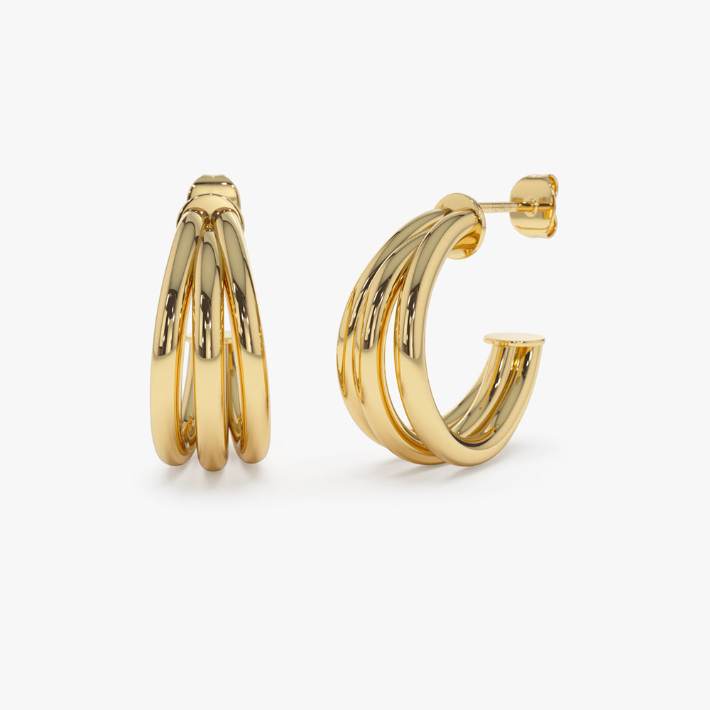 OBFJ0769 - Triple Row Hoop Earrings earrings in selectable metal and diamond options - Roselle Jewelry view 5