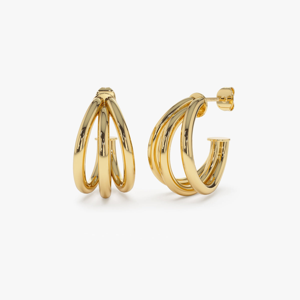 OBFJ0769 - Triple Row Hoop Earrings earrings in selectable metal and diamond options - Roselle Jewelry view 1