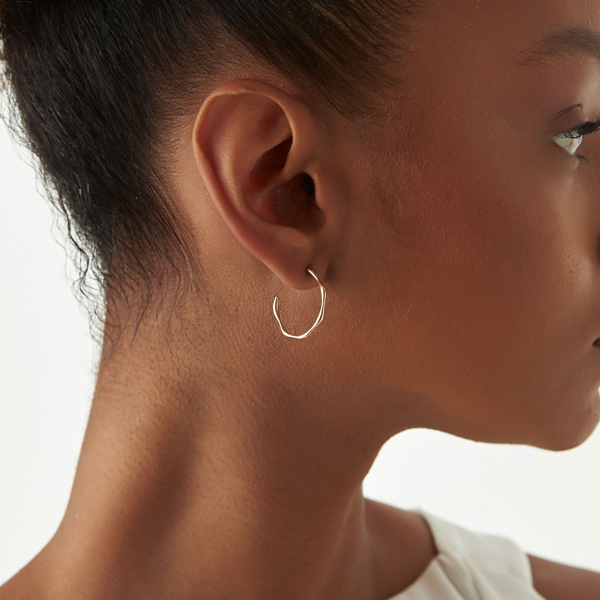 OBFJ0749 - Large Wave Hoop Earrings earrings in selectable metal and diamond options - Roselle Jewelry view 3