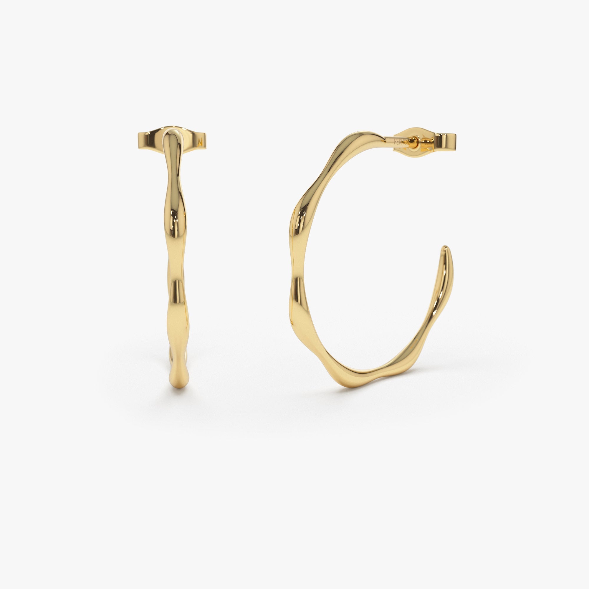 OBFJ0749 - Large Wave Hoop Earrings earrings in selectable metal and diamond options - Roselle Jewelry view 1