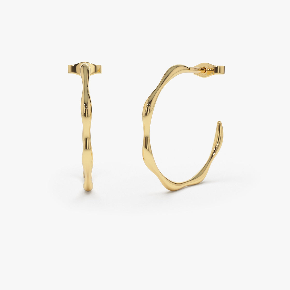 OBFJ0749 - Large Wave Hoop Earrings earrings in selectable metal and diamond options - Roselle Jewelry view 1