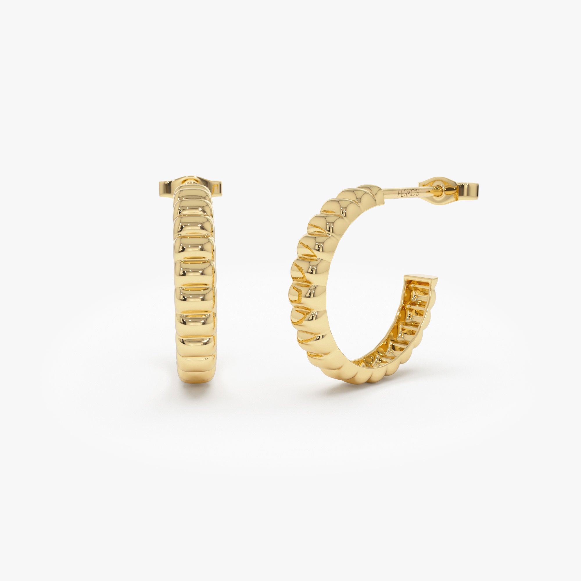 OBFJ1240 - 14k Gold Bubble C Hoop Earrings 1