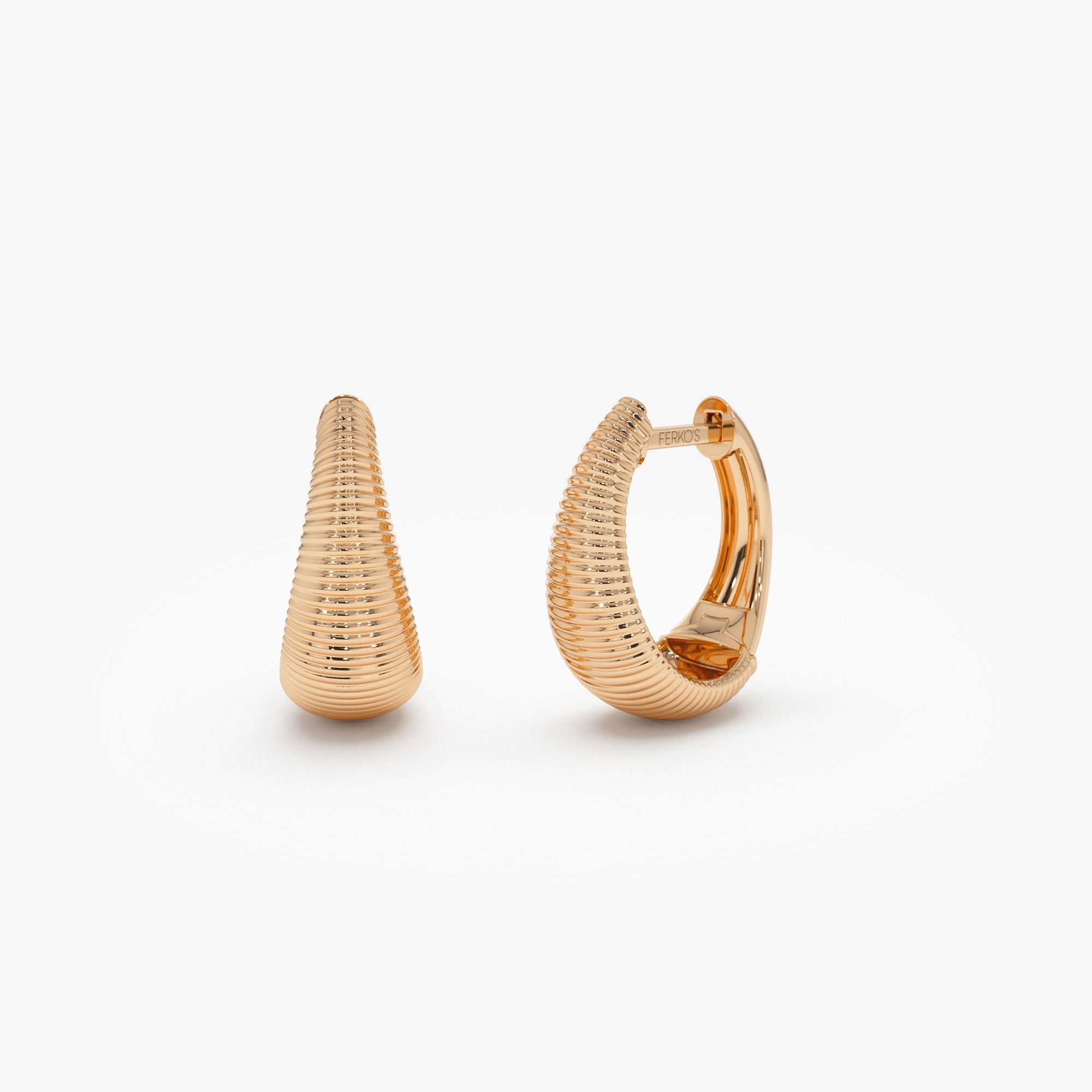 OBFJ1092 - Ribbed Teardrop Hoop Earrings earrings in selectable metal and diamond options - Roselle Jewelry view 6