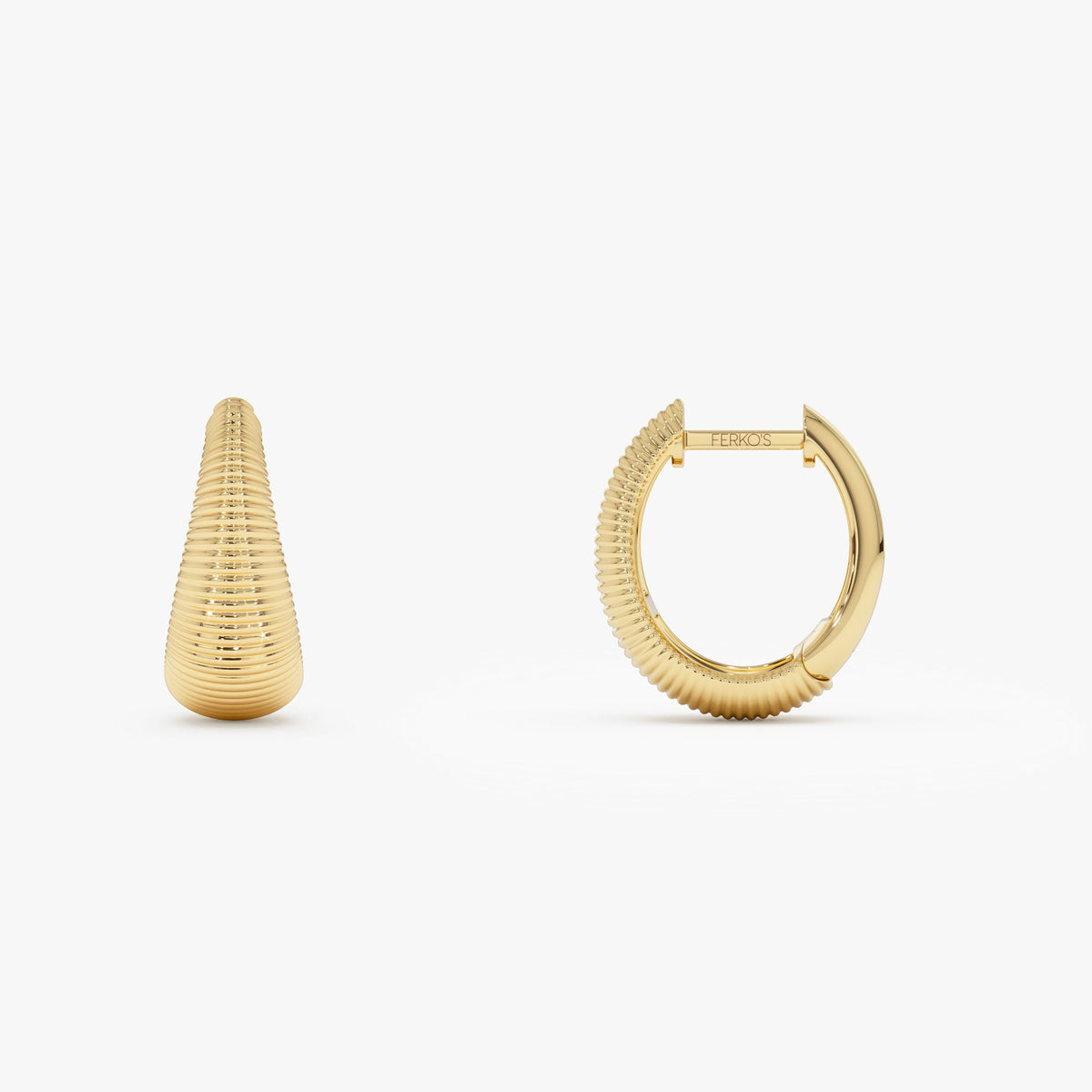 OBFJ1092 - Ribbed Teardrop Hoop Earrings earrings in selectable metal and diamond options - Roselle Jewelry view 8