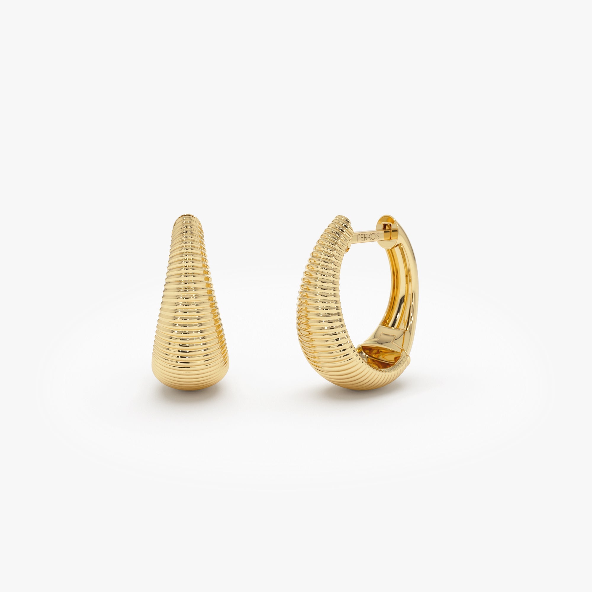 OBFJ1092 - Ribbed Teardrop Hoop Earrings earrings in selectable metal and diamond options - Roselle Jewelry view 1