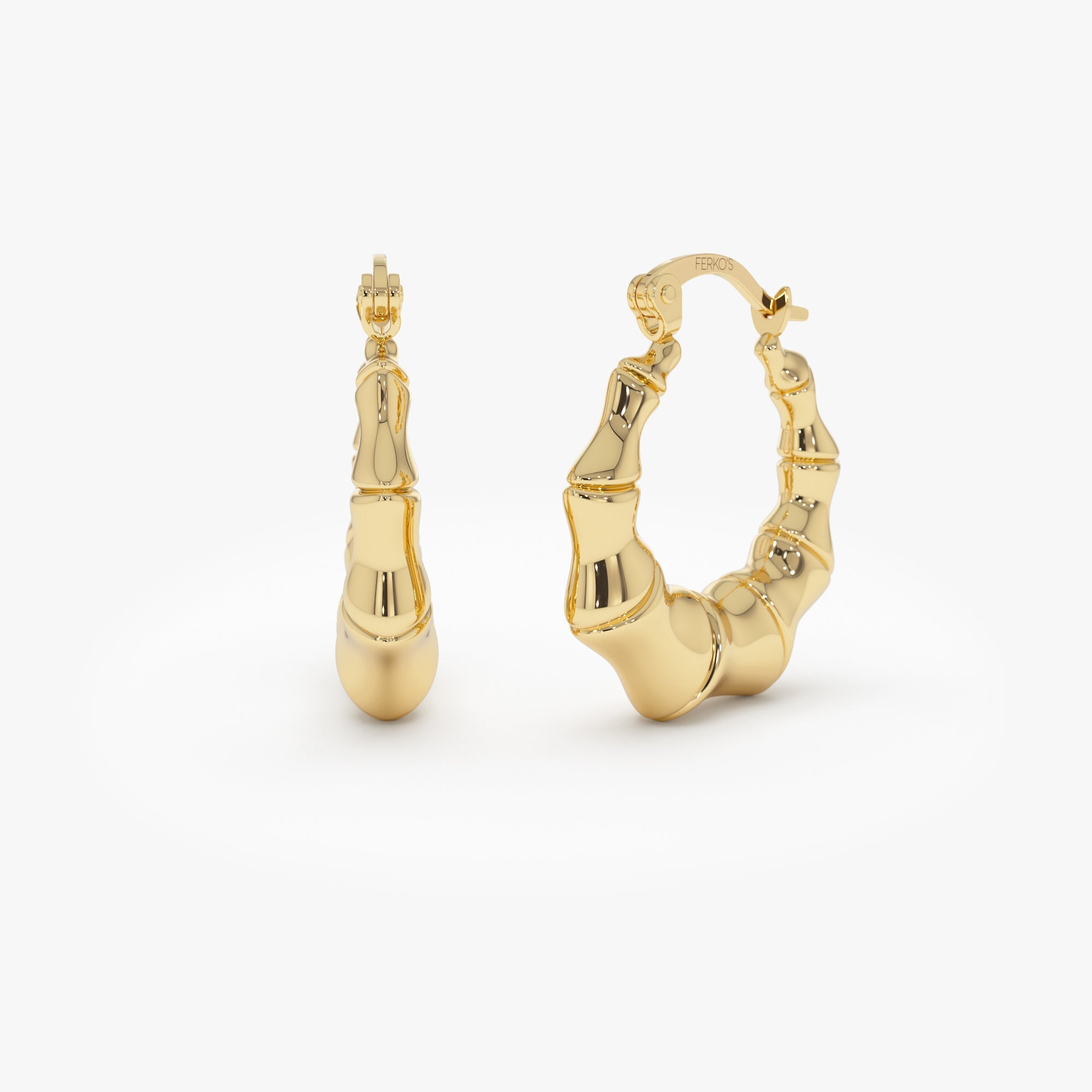 OBFJ0775 - 14k Bamboo Style Hoop Earrings 1