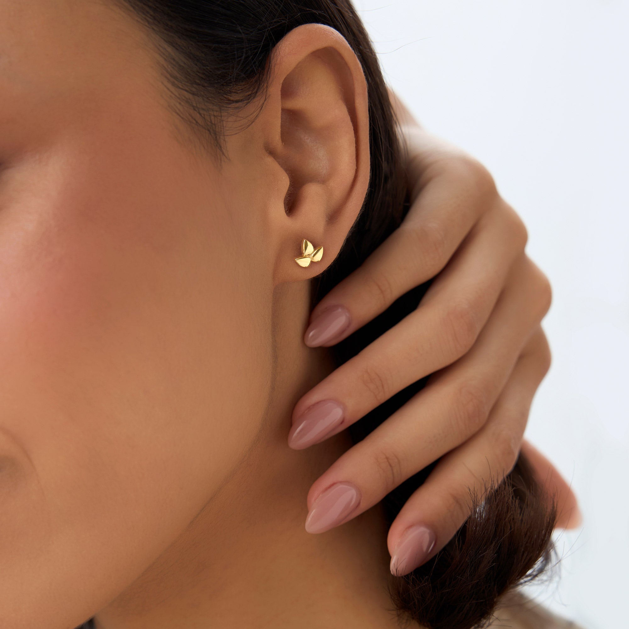 OBFJ0917 - 14K Trio Petal Stud Earrings 4