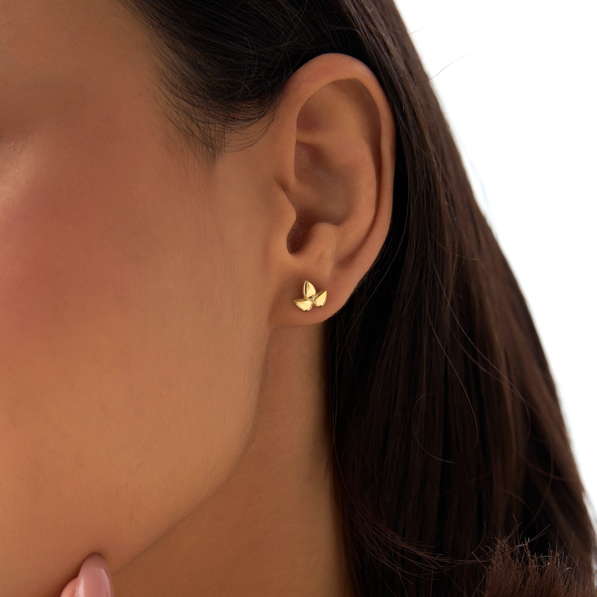 OBFJ0917 - 14K Trio Petal Stud Earrings 2