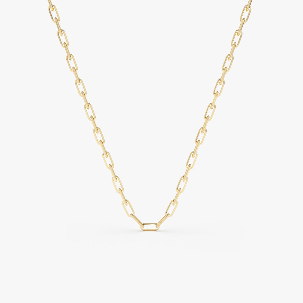 OBFJ2178 - Solid Gold Tiny Paper Clip Link Necklace necklace in selectable metal and diamond options - Roselle Jewelry view 1