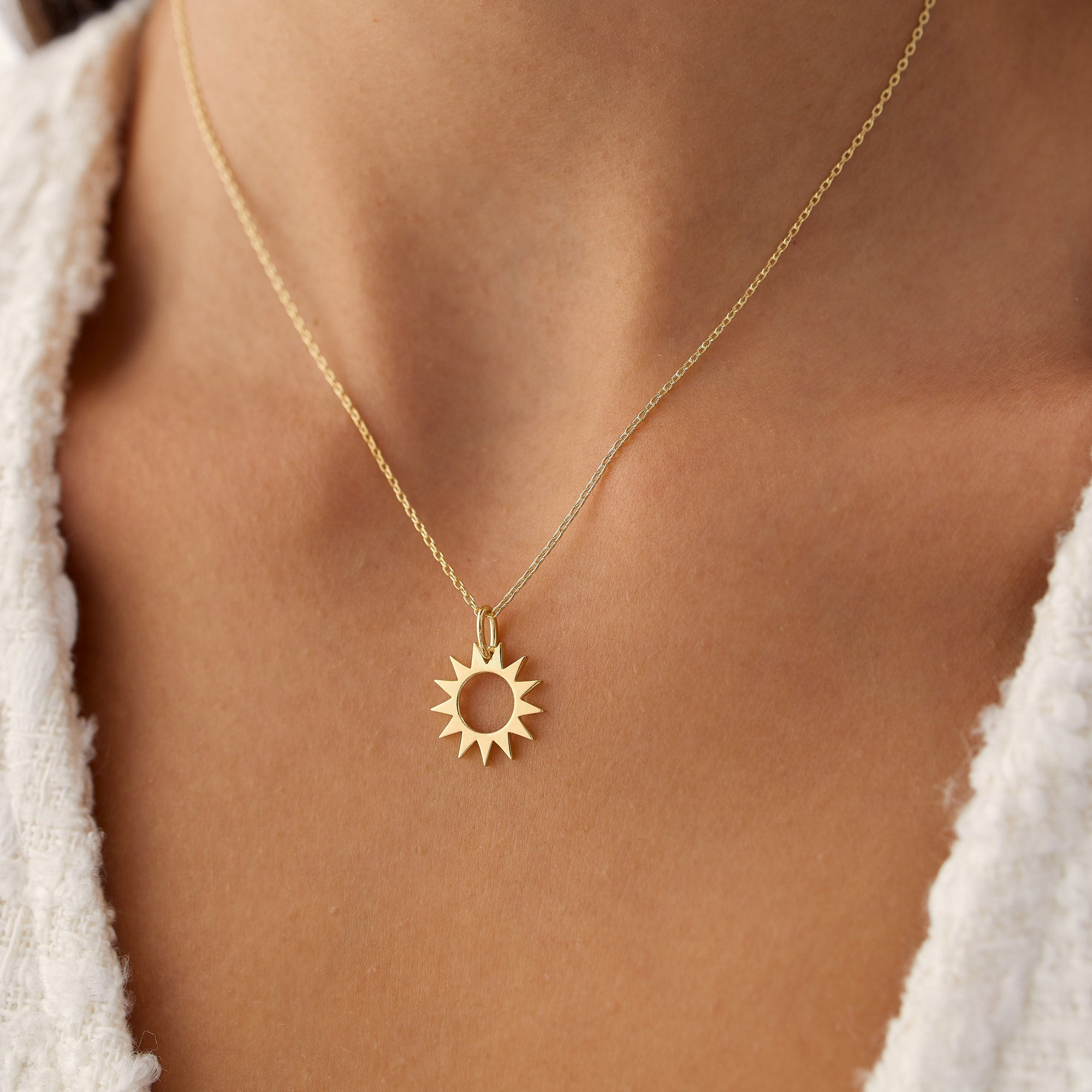 OBFJ1301 - 14k Solid Gold Sun Pendant Necklace 3
