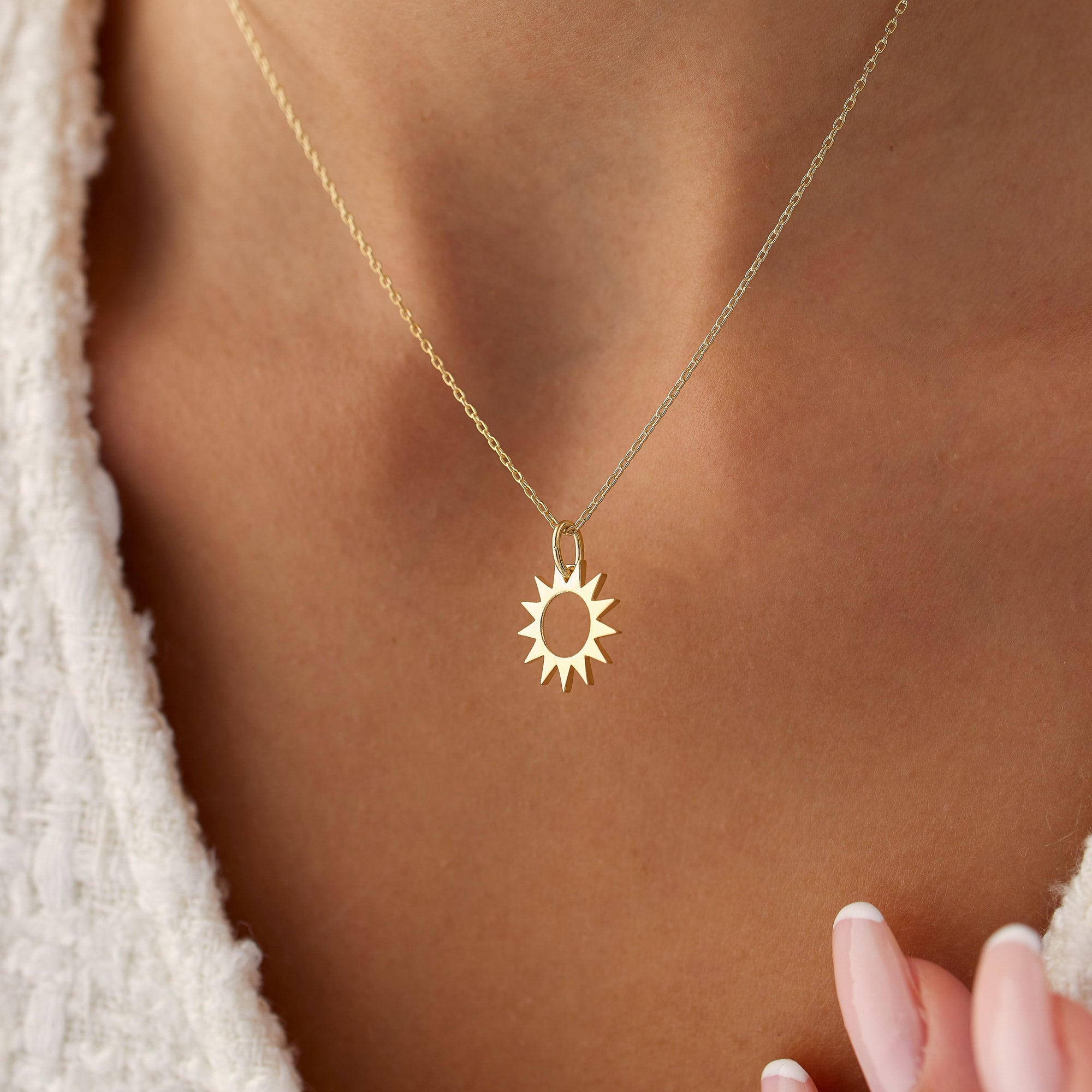 OBFJ1301 - 14k Solid Gold Sun Pendant Necklace 4
