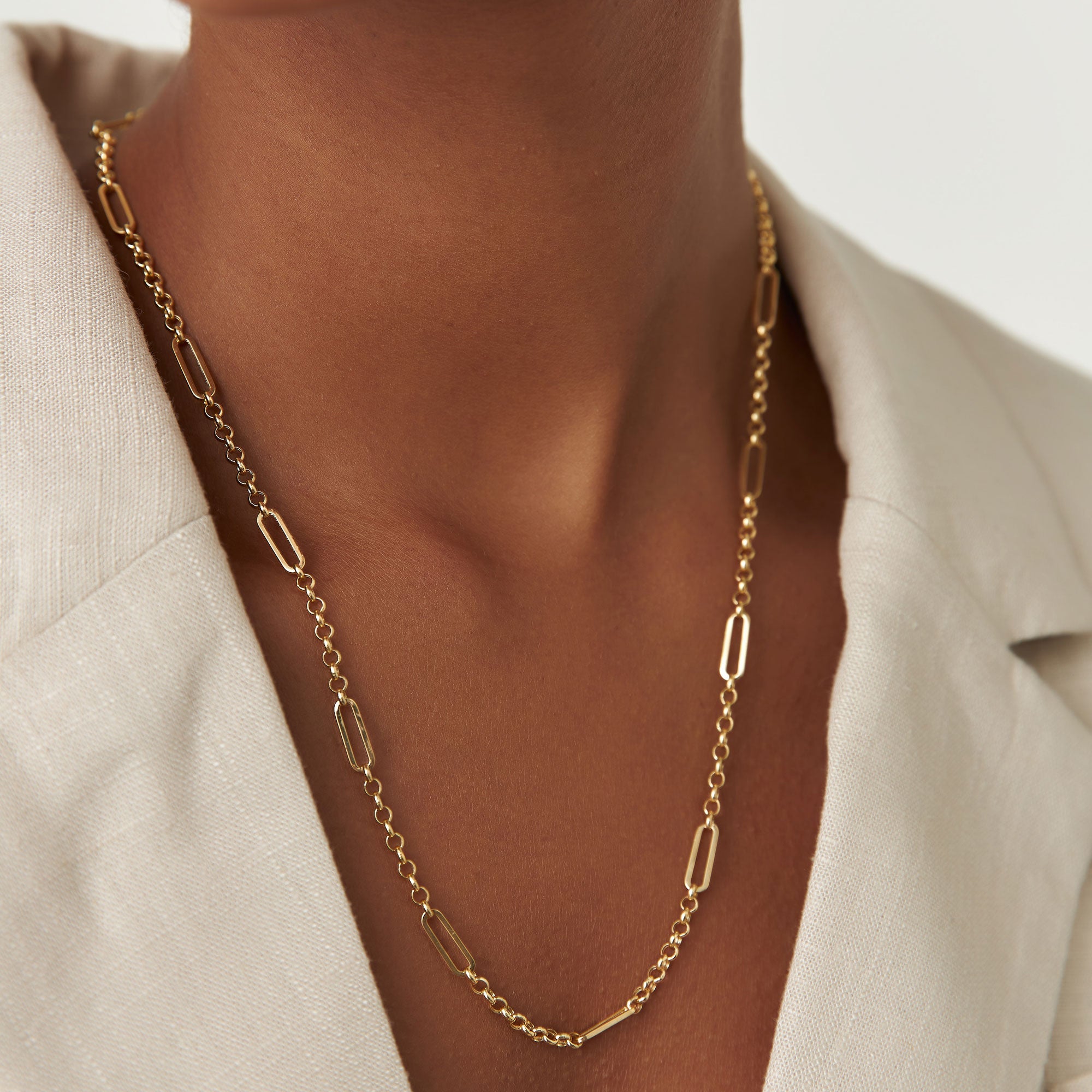 OBFJ1324 - 14K Gold Rolo Paperclip Chain Necklace 4