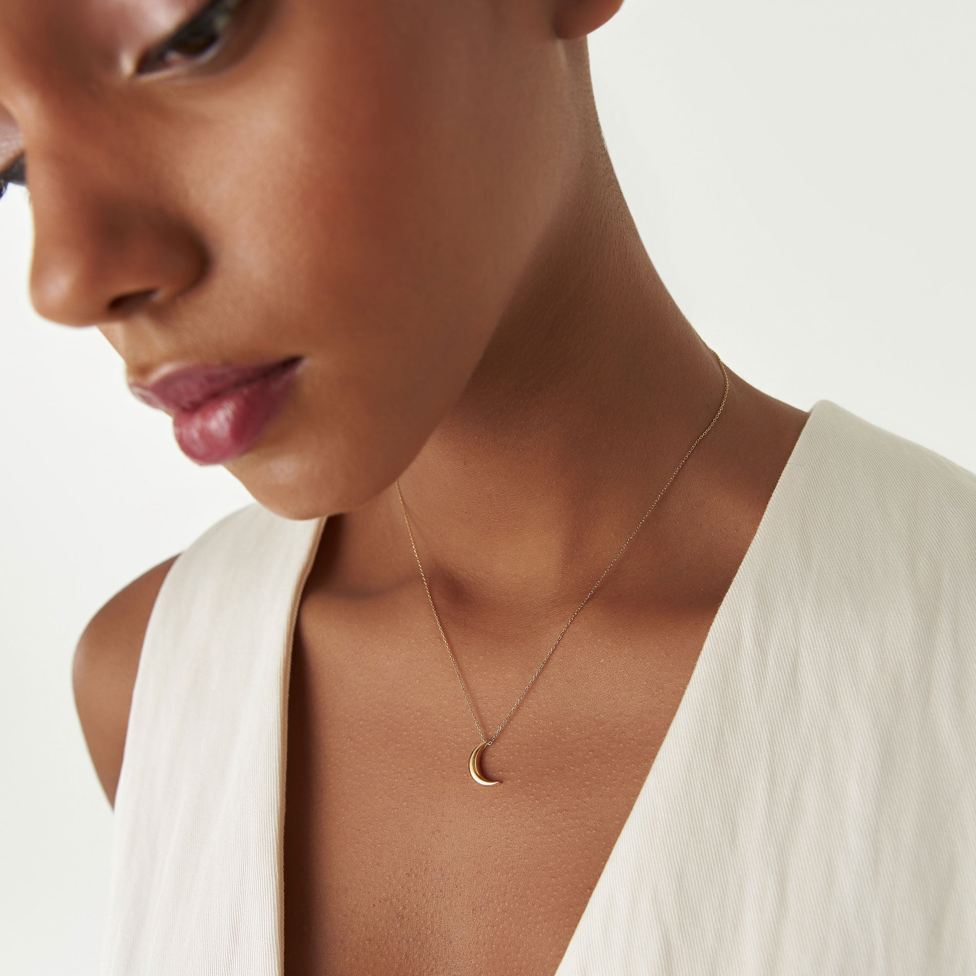 OBFJ1260 - Half Moon Crescent Charm Necklace necklace in selectable metal and diamond options - Roselle Jewelry view 3