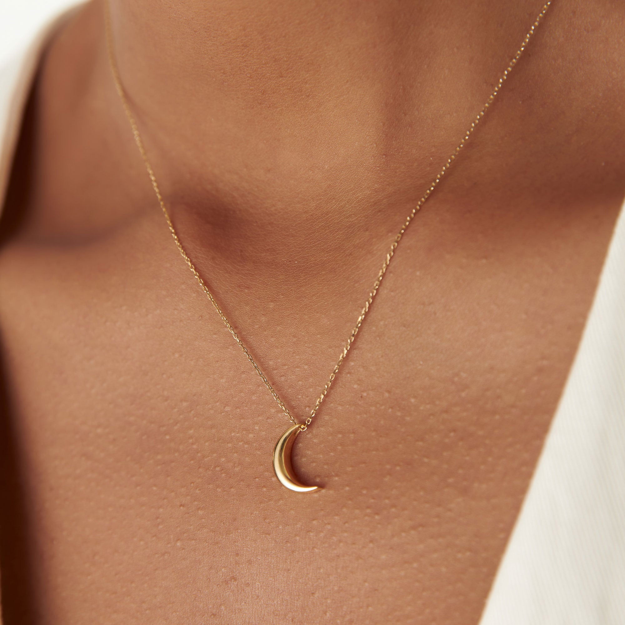 OBFJ1260 - Half Moon Crescent Charm Necklace necklace in selectable metal and diamond options - Roselle Jewelry view 4