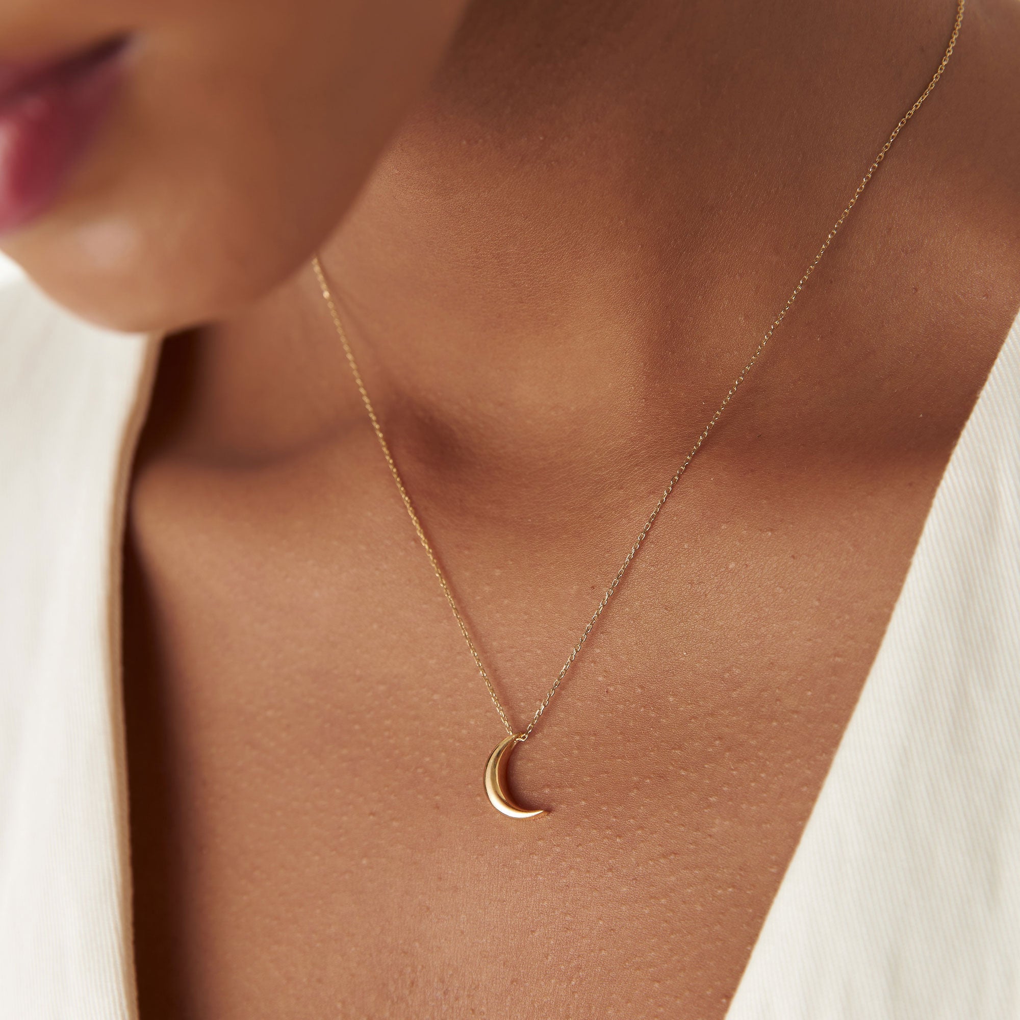OBFJ1260 - Half Moon Crescent Charm Necklace necklace in selectable metal and diamond options - Roselle Jewelry view 2