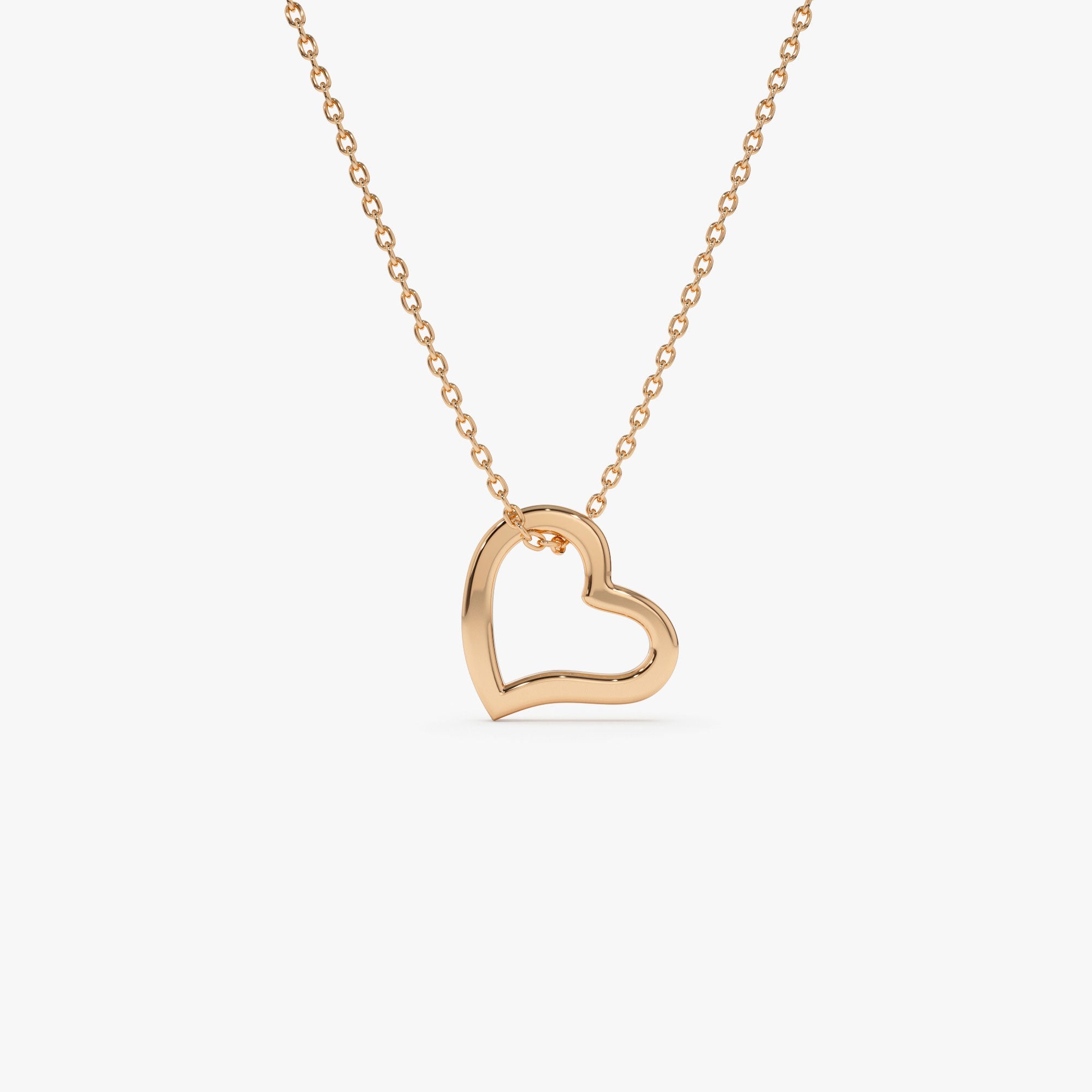 OBFJ1255 - Open Heart Shaped Charm Necklace necklace in selectable metal and diamond options - Roselle Jewelry view 4