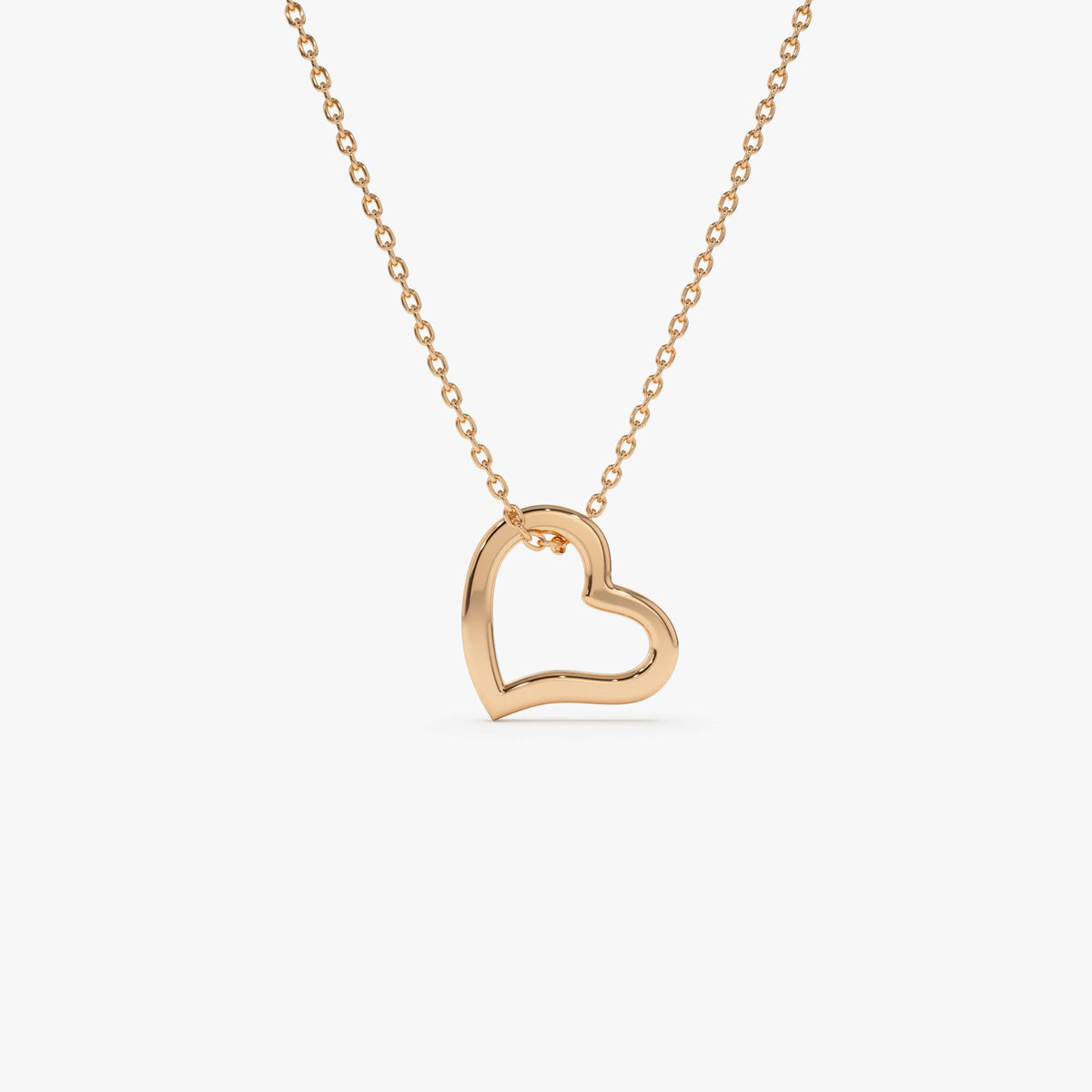 OBFJ1255 - Open Heart Shaped Charm Necklace necklace in selectable metal and diamond options - Roselle Jewelry view 4