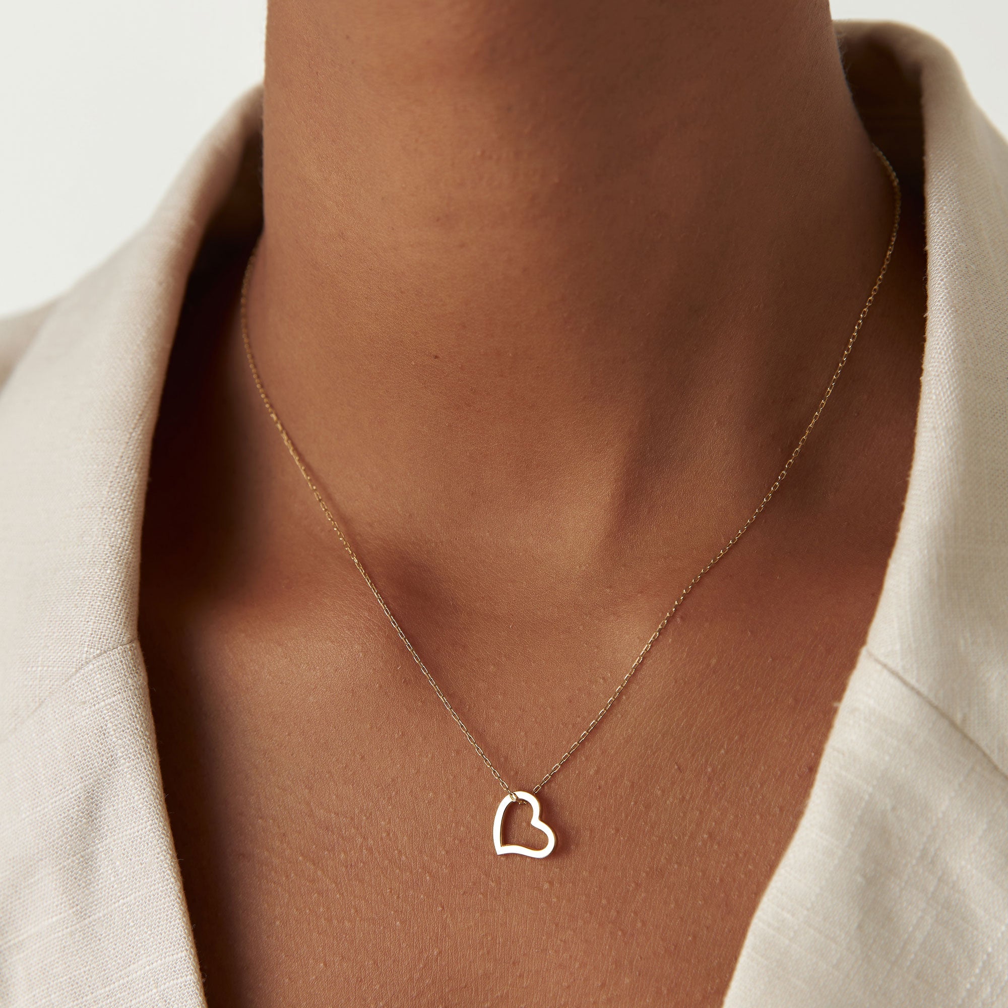 OBFJ1255 - Open Heart Shaped Charm Necklace necklace in selectable metal and diamond options - Roselle Jewelry view 2