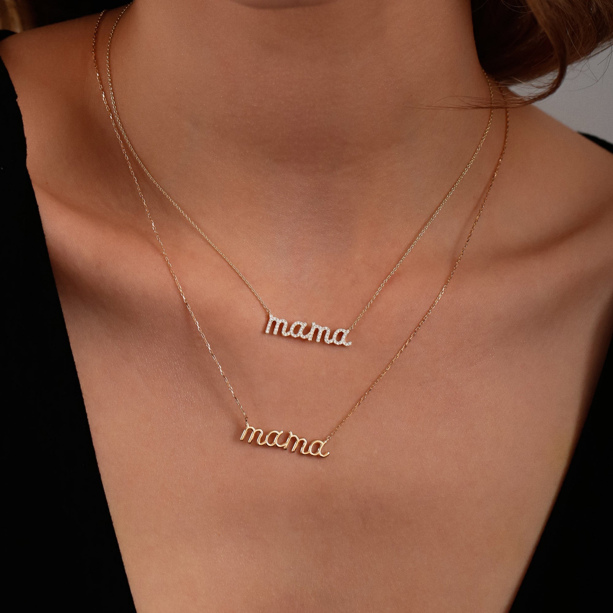 OBFJ1420 - 14k Plain Gold Script Mama Necklace 3