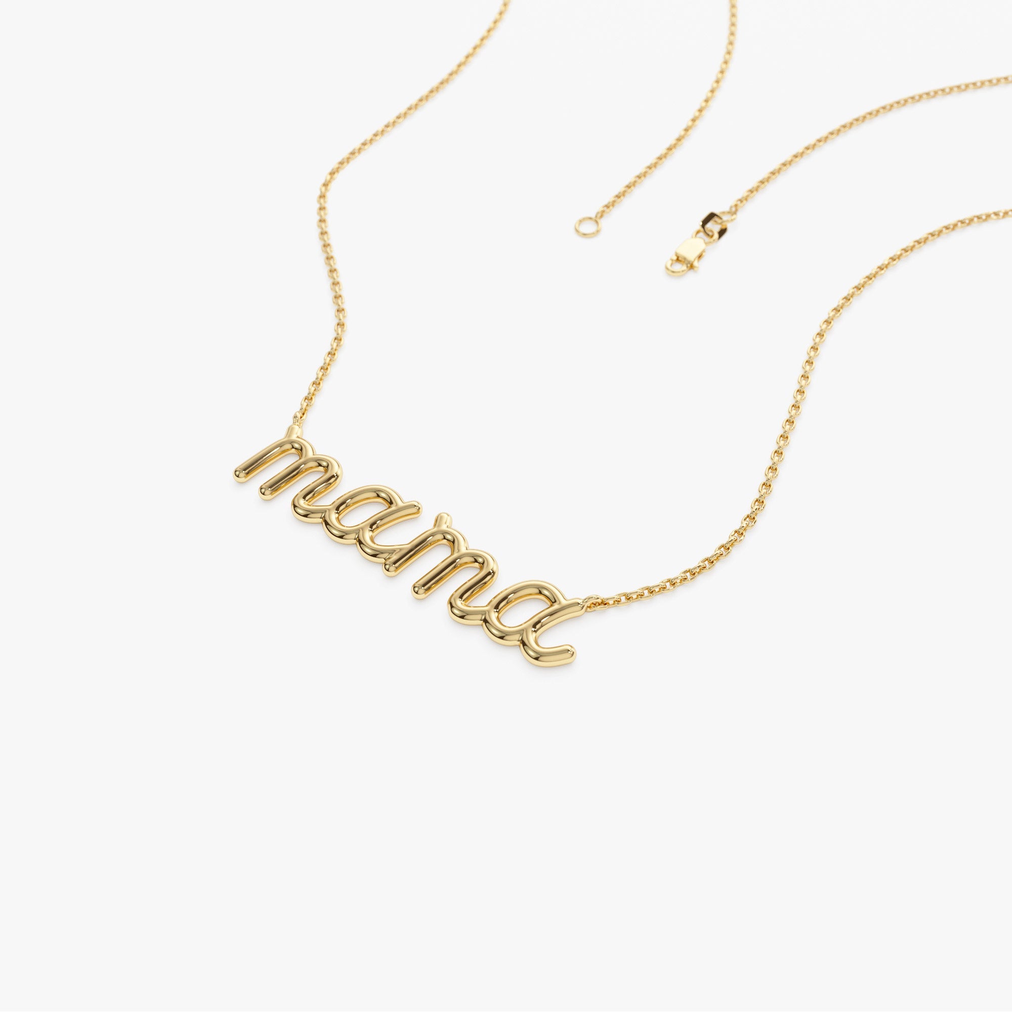 OBFJ1420 - 14k Plain Gold Script Mama Necklace 7