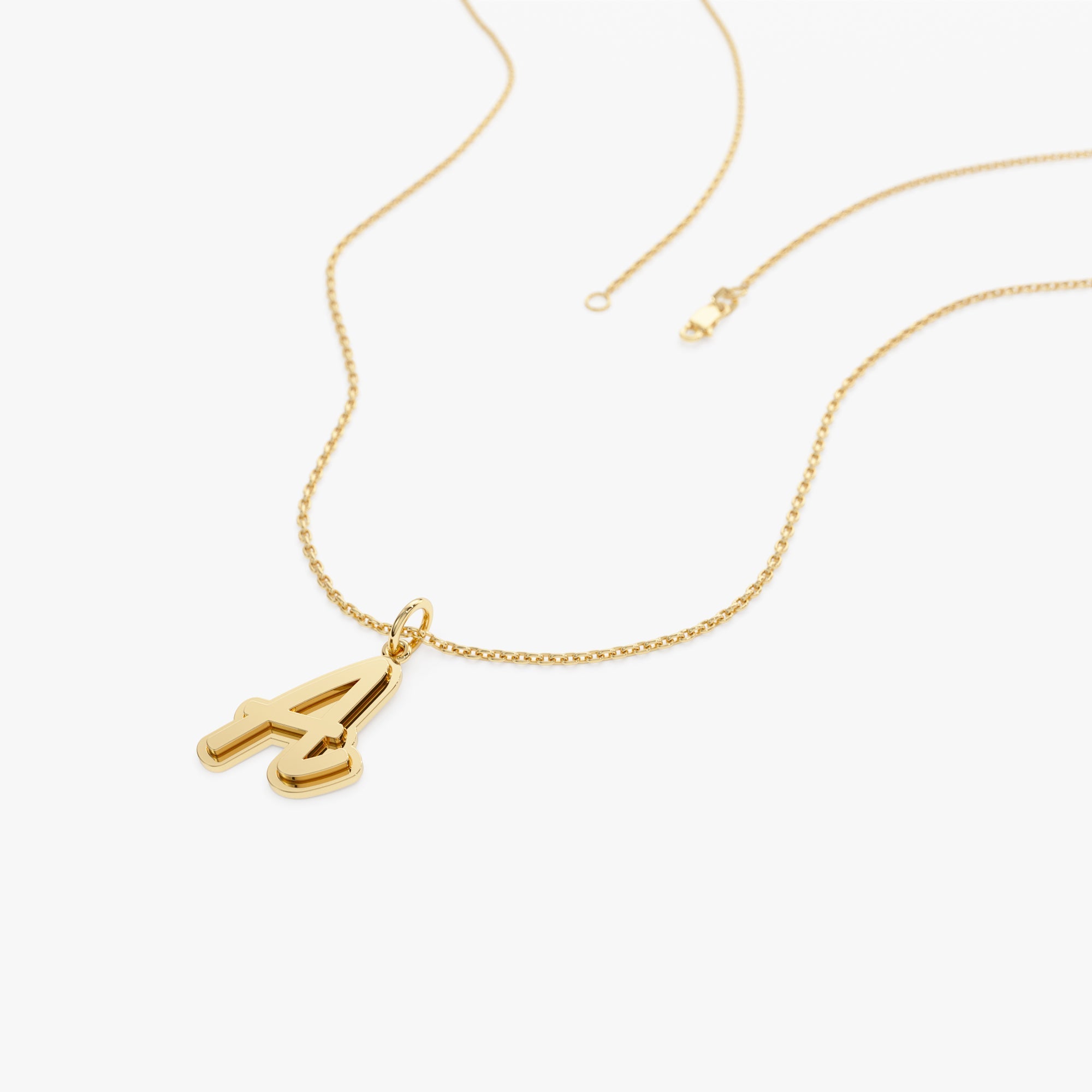 OBFJ1200 - Solid Gold Script Font Initial Layered 3D Necklace necklace in selectable metal and diamond options - Roselle Jewelry view 7