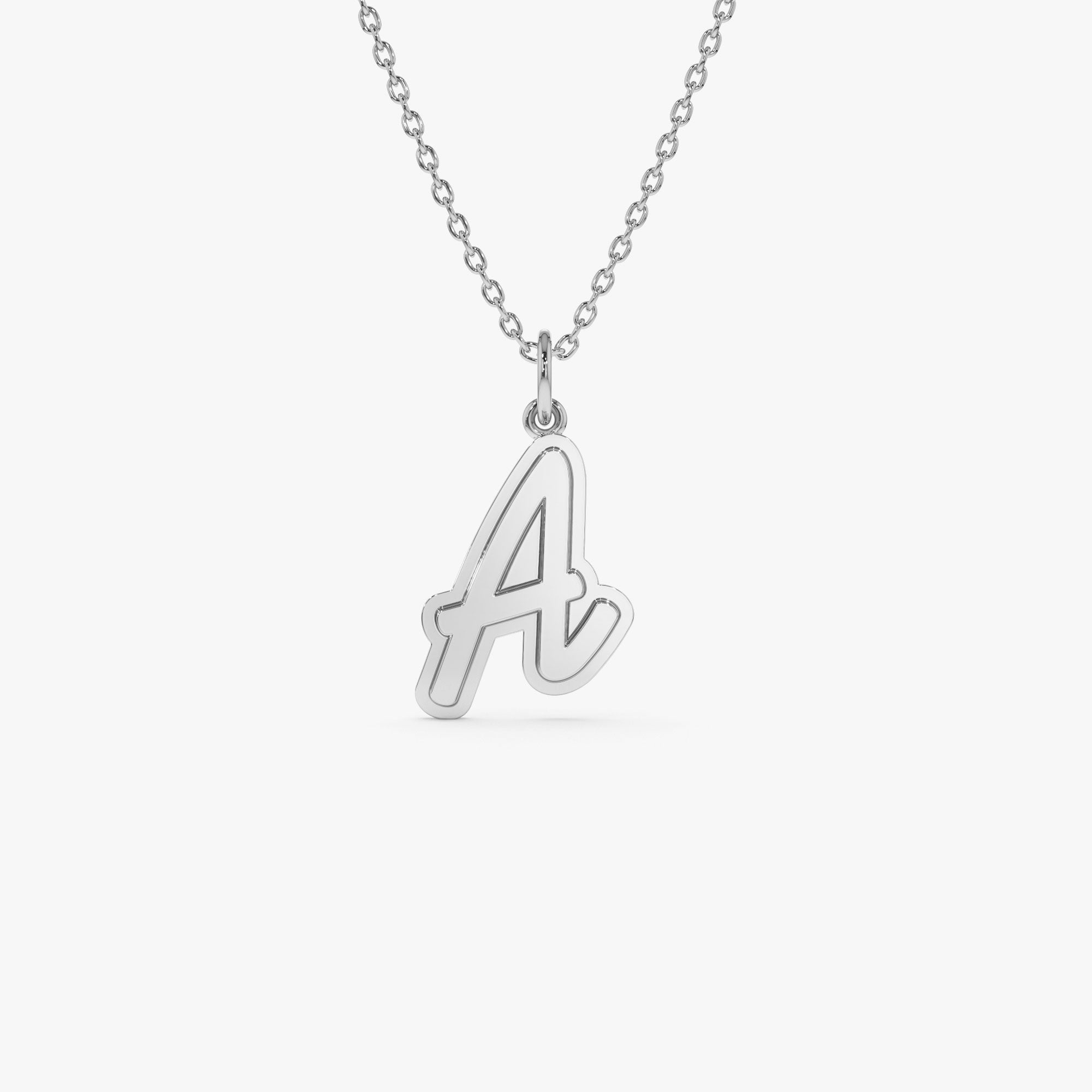 OBFJ1200 - Solid Gold Script Font Initial Layered 3D Necklace necklace in selectable metal and diamond options - Roselle Jewelry view 6