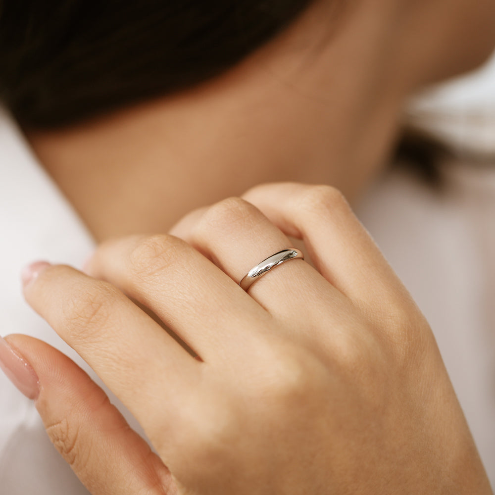 OBFJ2105 - Platinum 3MM Dome Wedding Band ring in selectable metal and diamond options - Roselle Jewelry view 2
