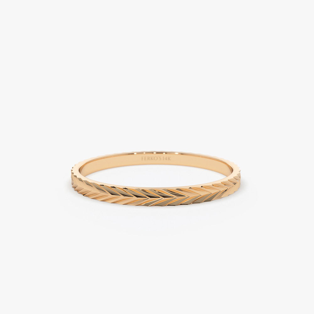 OBFJ1916 - 14K Gold Chevron Herringbone Eternity Cut Ring 5