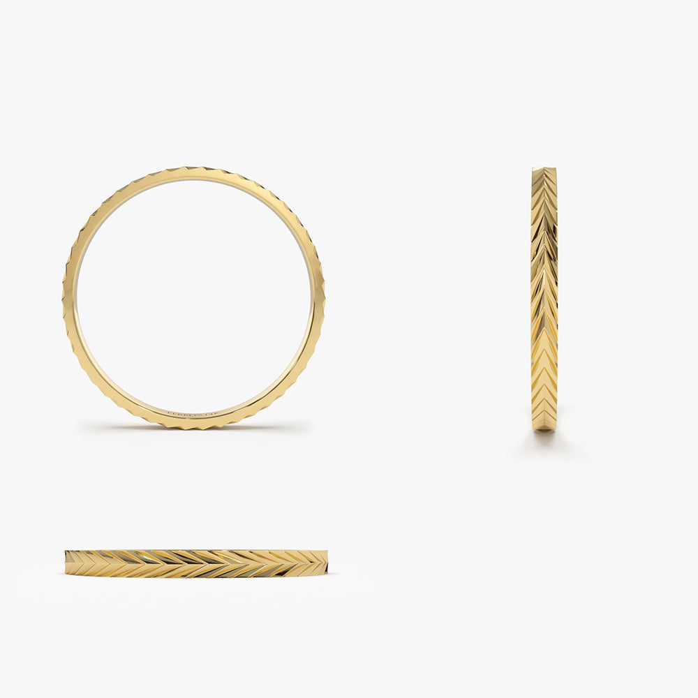 OBFJ1916 - 14K Gold Chevron Herringbone Eternity Cut Ring 8