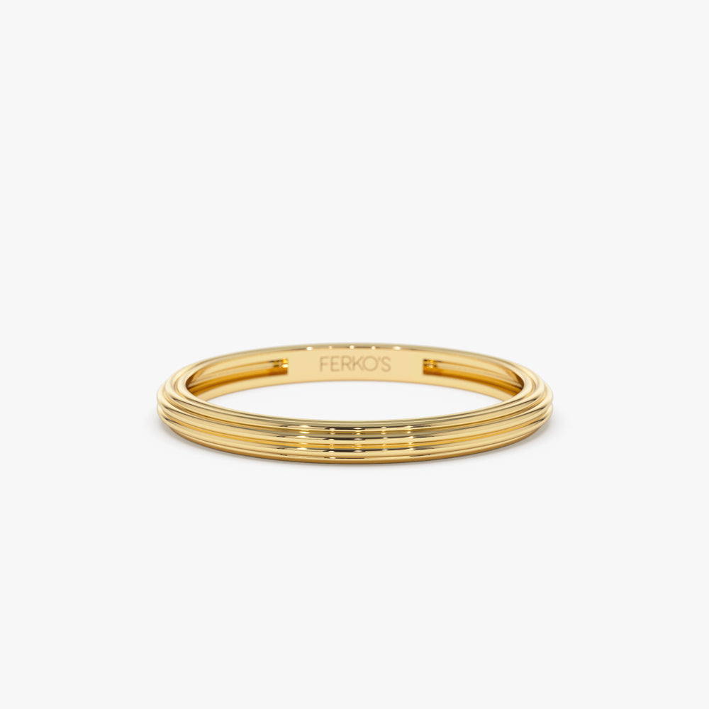 OBFJ2246 - 14k Unique Multi Lined 2MM Gold Ring 1