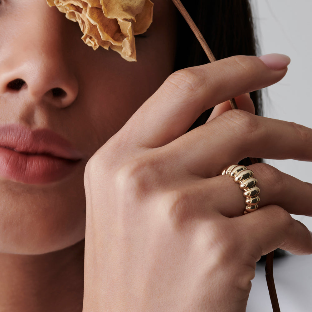 OBFJ2250 - 14k Gold Bold Dome Croissant Ring 4