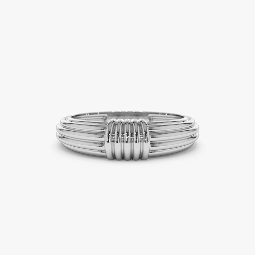 OBFJ1543 - 14k Ribbed Dome Graduating Gold Ring 6
