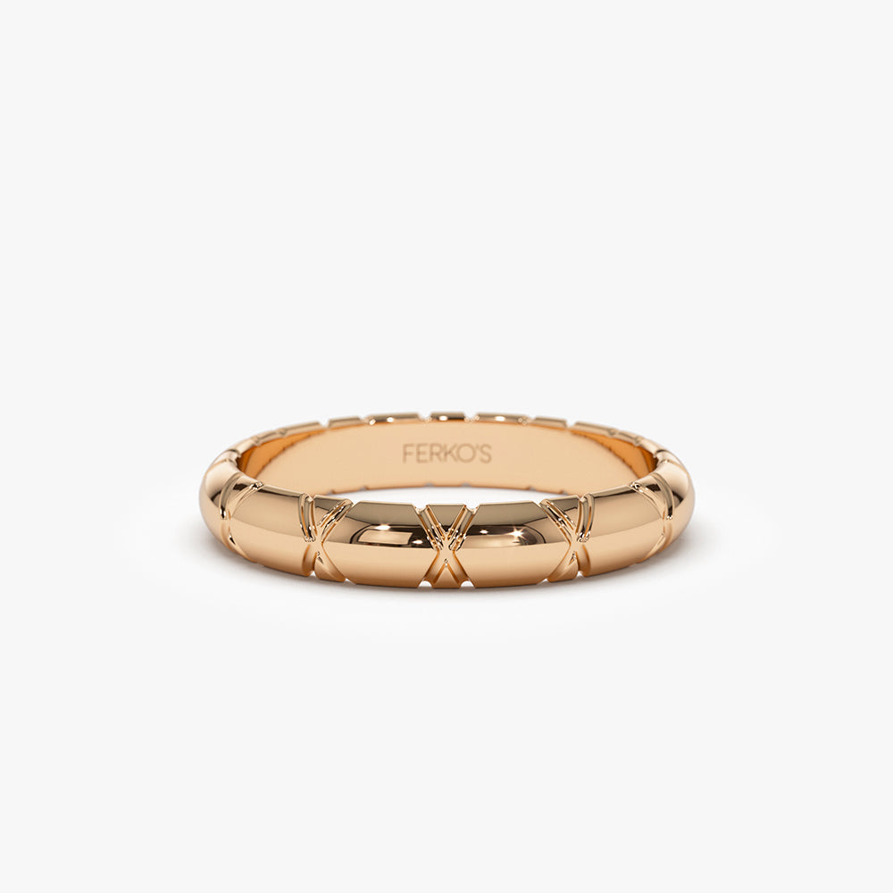 OBFJ1486 - 14k 3MM Unique X Cut Design Gold Wedding Ring 5