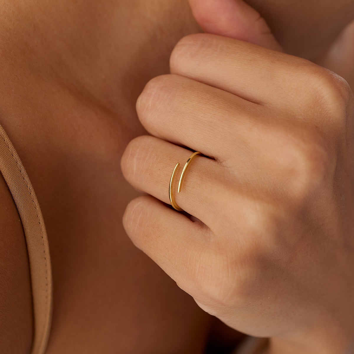 OBFJ1445 - Stacking Criss Cross Ring ring in selectable metal and diamond options - Roselle Jewelry view 3